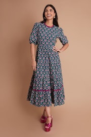 Another Sunday Tiered Midi Smock 100% Cotton Dress With Puff Sleeves - Image 3 of 6