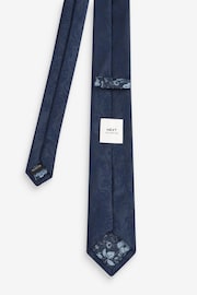Navy Blue Floral Slim Tie And Pocket Square Set - Image 2 of 4