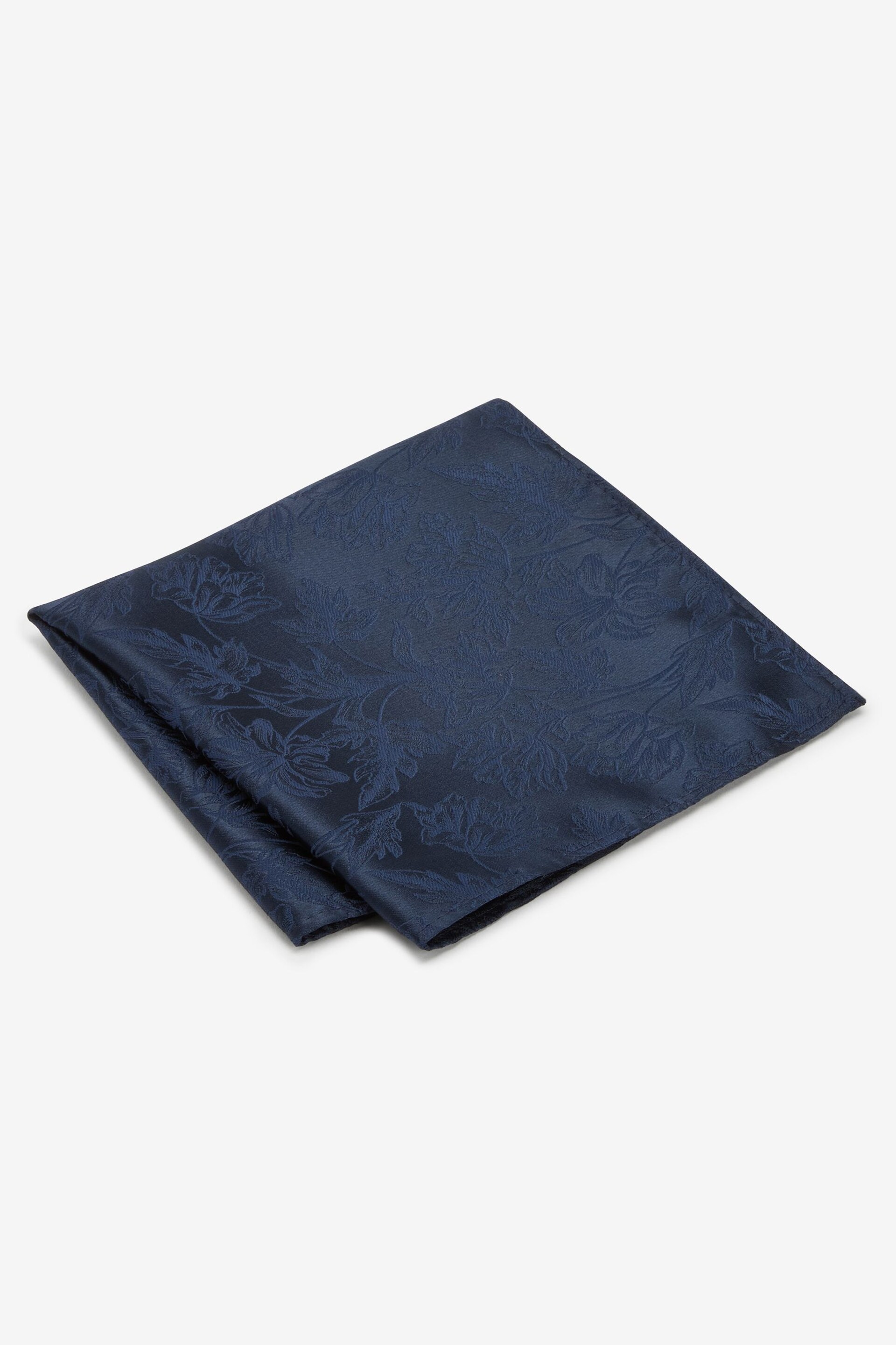 Navy Blue Floral Slim Tie And Pocket Square Set - Image 3 of 4
