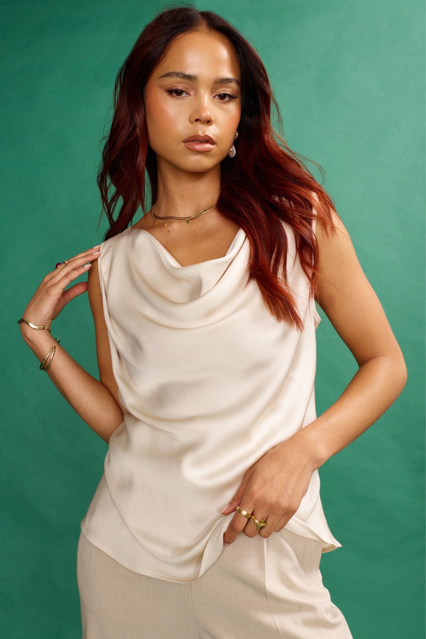 Cream satin vest top online