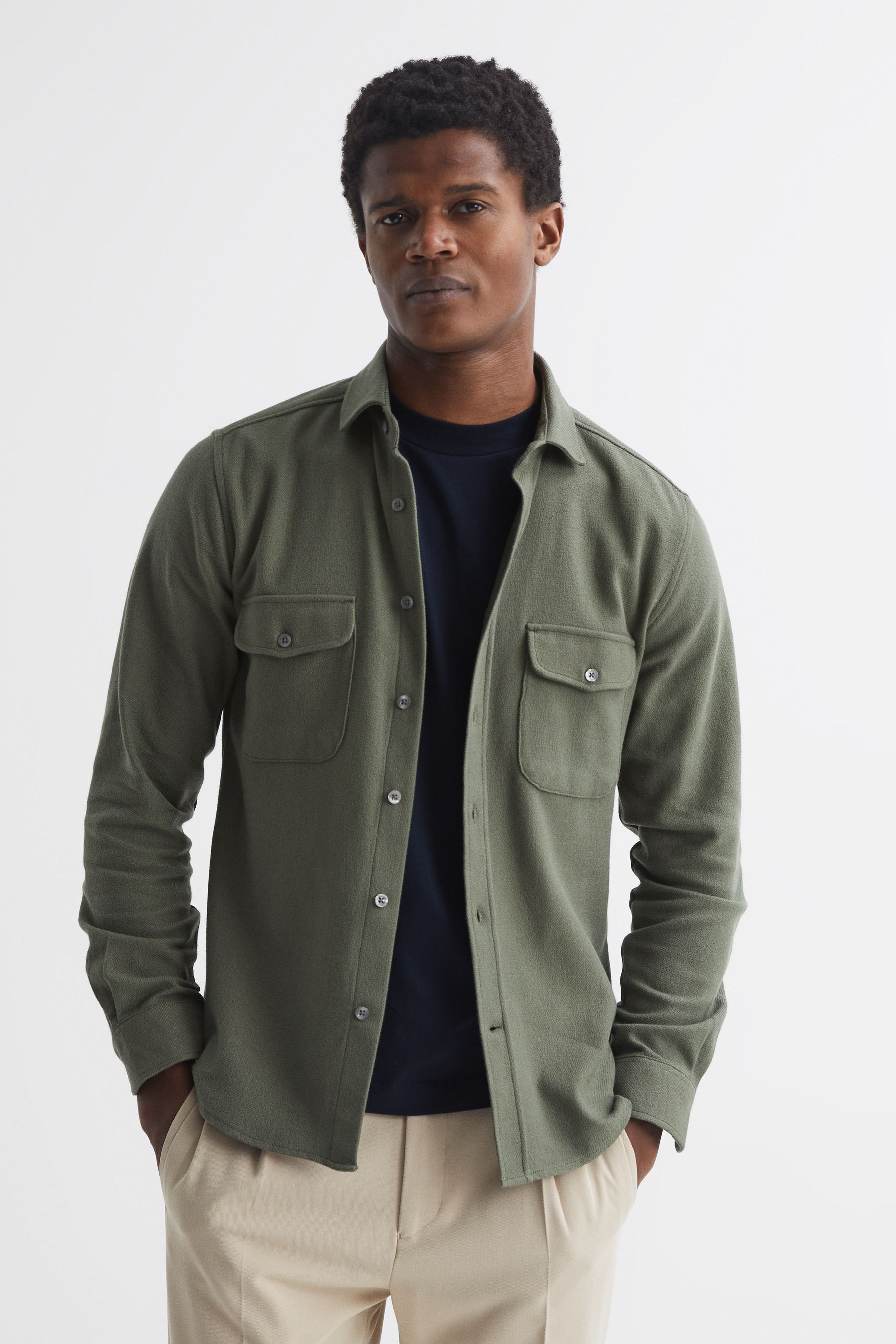 Buy Reiss Khaki Burley Textured Twin Pocket Overshirt from the Next UK online shop