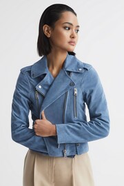 Reiss Blue Santiago Suede Biker Jacket - Image 1 of 6