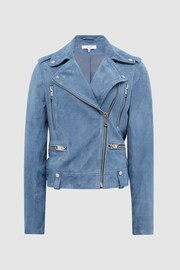 Reiss Blue Santiago Suede Biker Jacket - Image 2 of 6