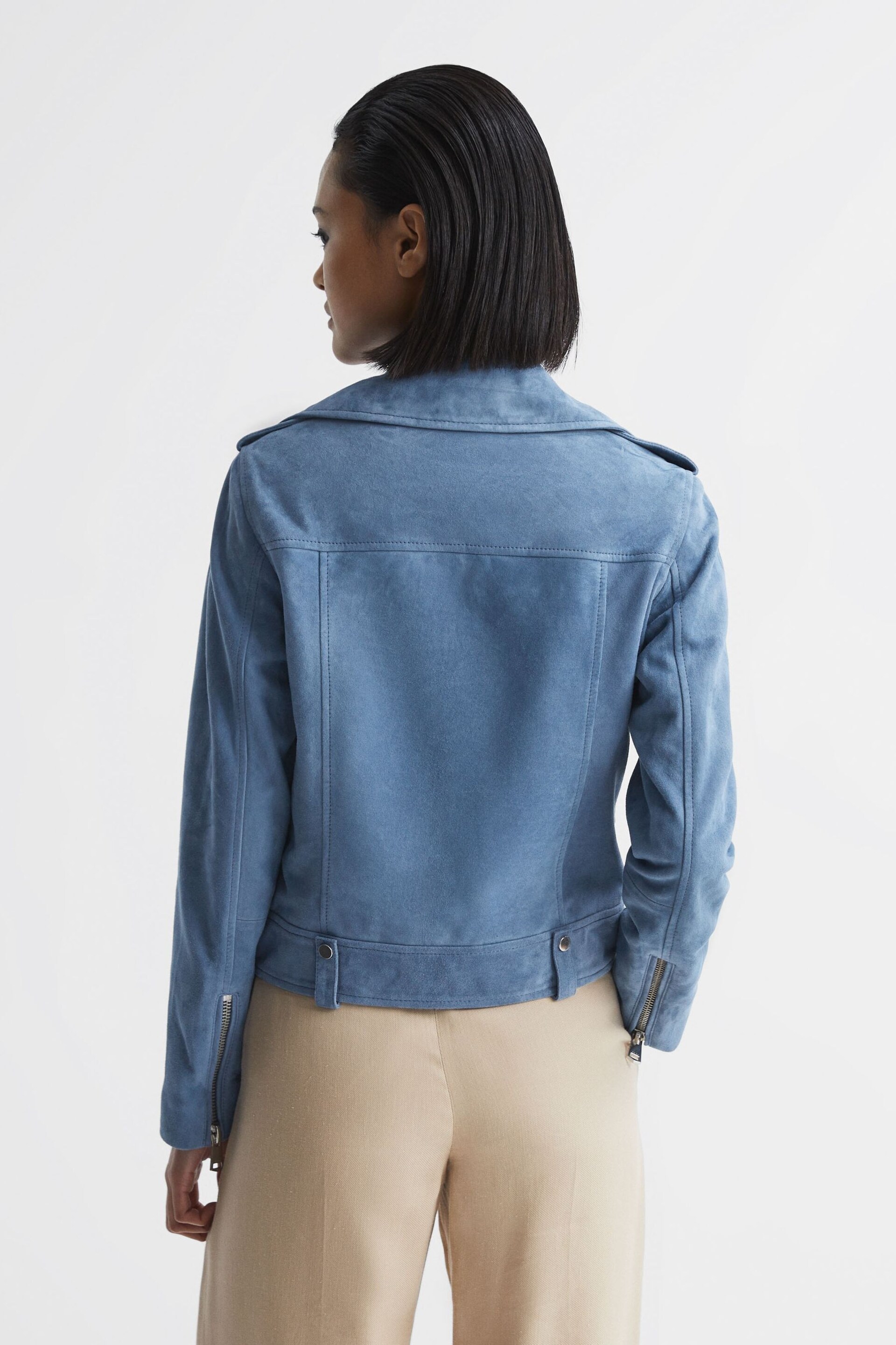 Reiss Blue Santiago Suede Biker Jacket - Image 5 of 6