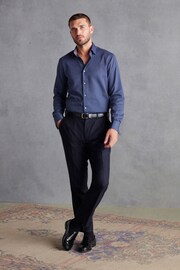 Navy Blue Slim Fit Double Cuff Signature Textured Trimmed Formal Shirt - Image 2 of 9