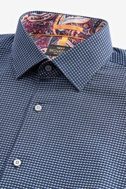 Navy Blue Slim Fit Double Cuff Signature Textured Trimmed Formal Shirt - Image 7 of 9