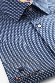 Navy Blue Slim Fit Double Cuff Signature Textured Trimmed Formal Shirt - Image 8 of 9