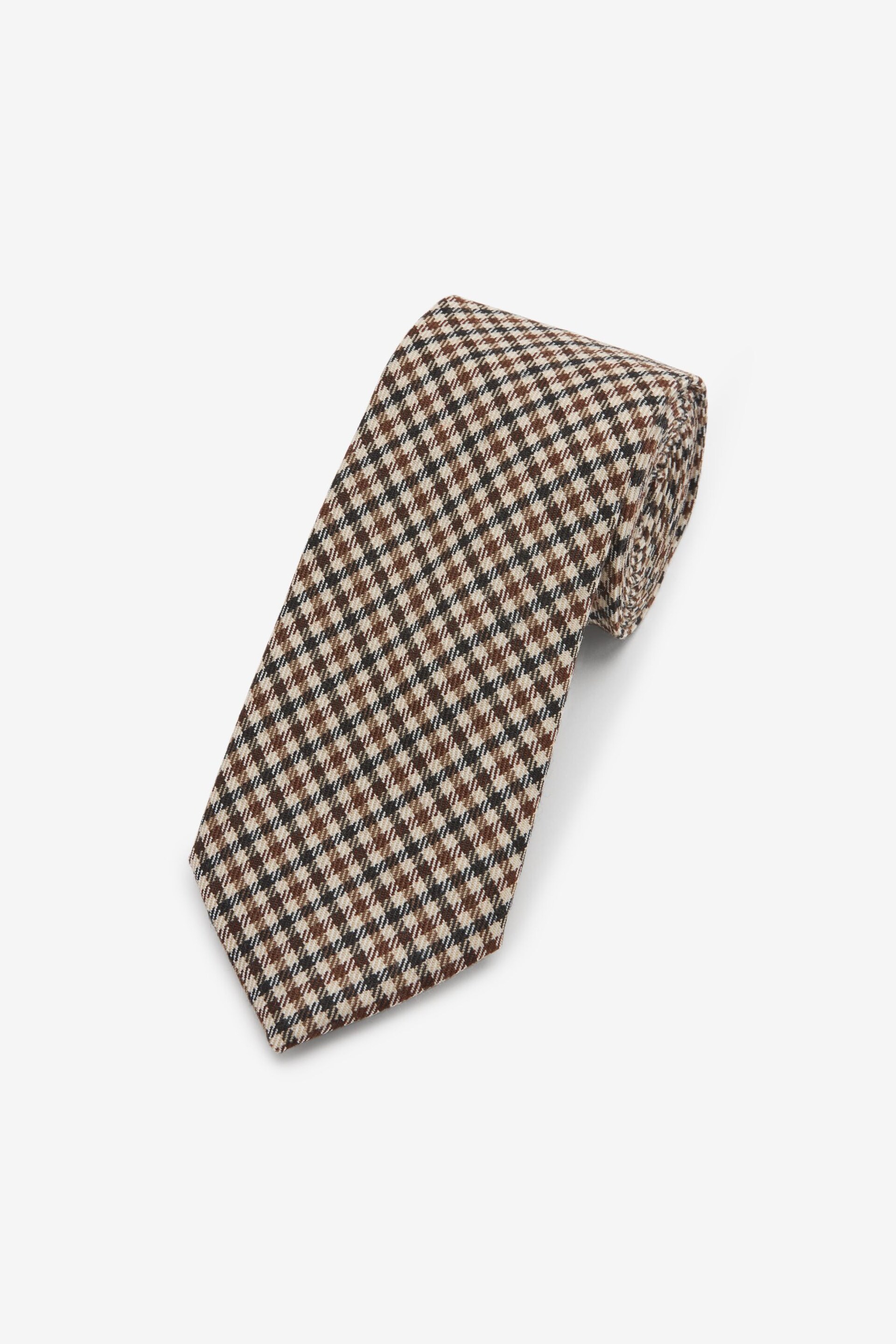 Brown Neutral Gingham Check Signature Abraham Moon And Sons Tie - Image 1 of 3