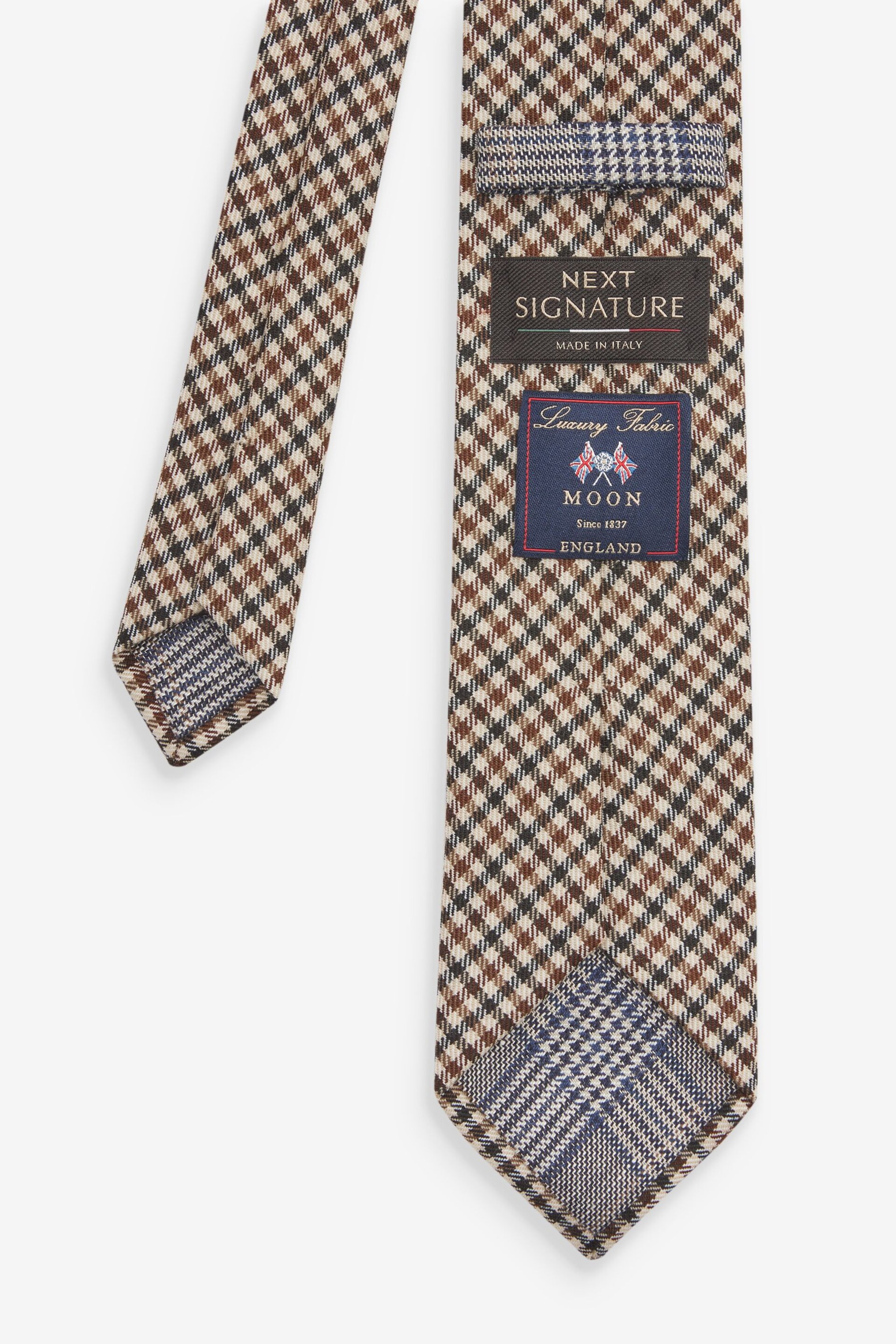 Brown Neutral Gingham Check Signature Abraham Moon And Sons Tie - Image 3 of 3