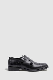 Reiss Black/Gunmetal Rivington Leather Monk Strap Shoes - Image 1 of 6
