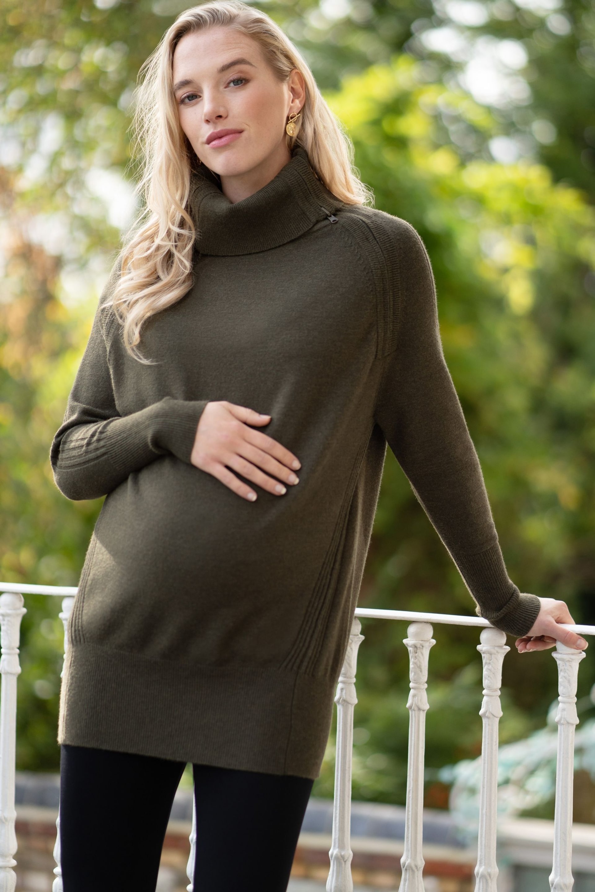 Seraphine Green Maternity And Nursing Roll Neck Jumper - Image 1 of 5