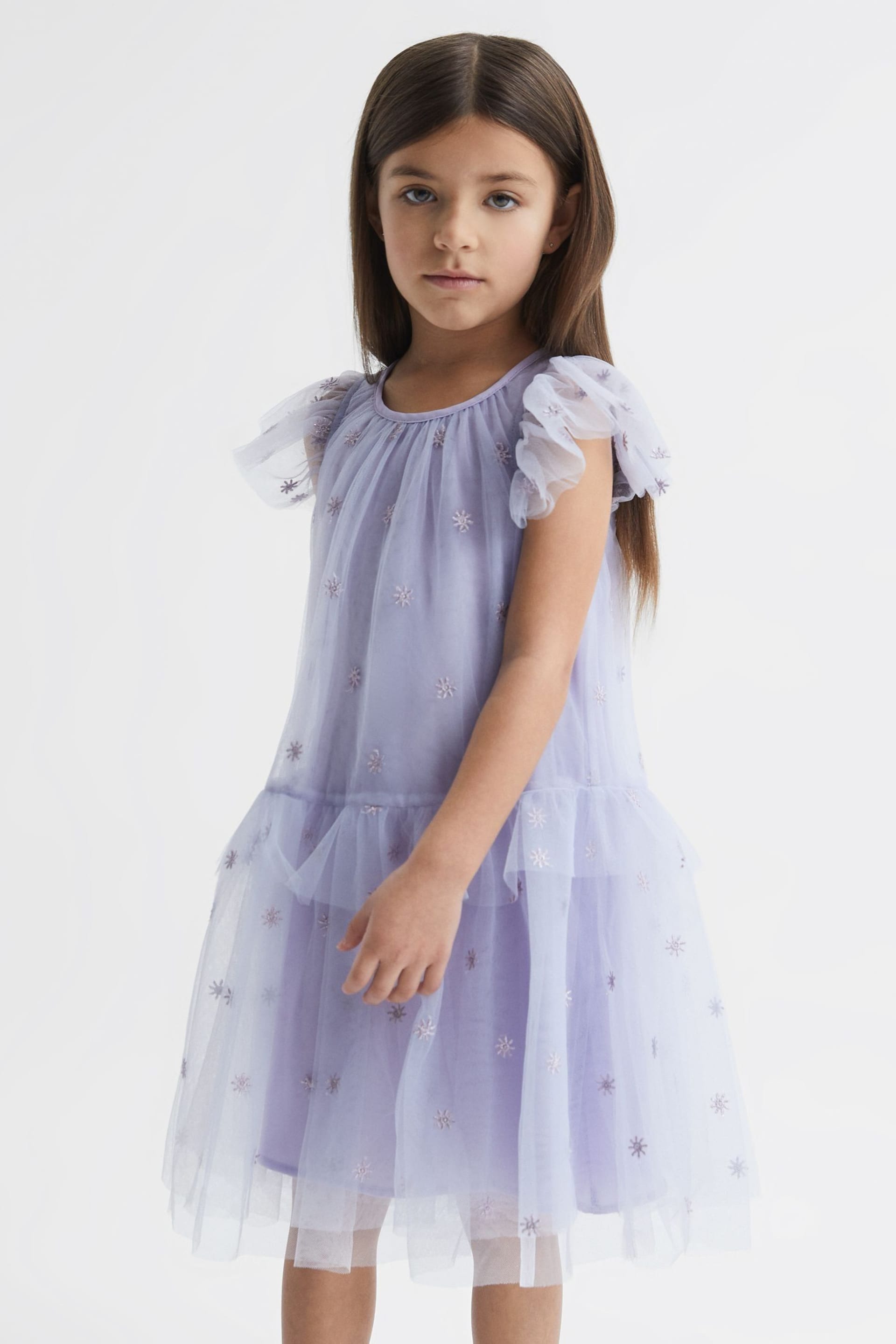 Reiss Lilac Fifi Junior Tulle Embroidered Dress - Image 1 of 6
