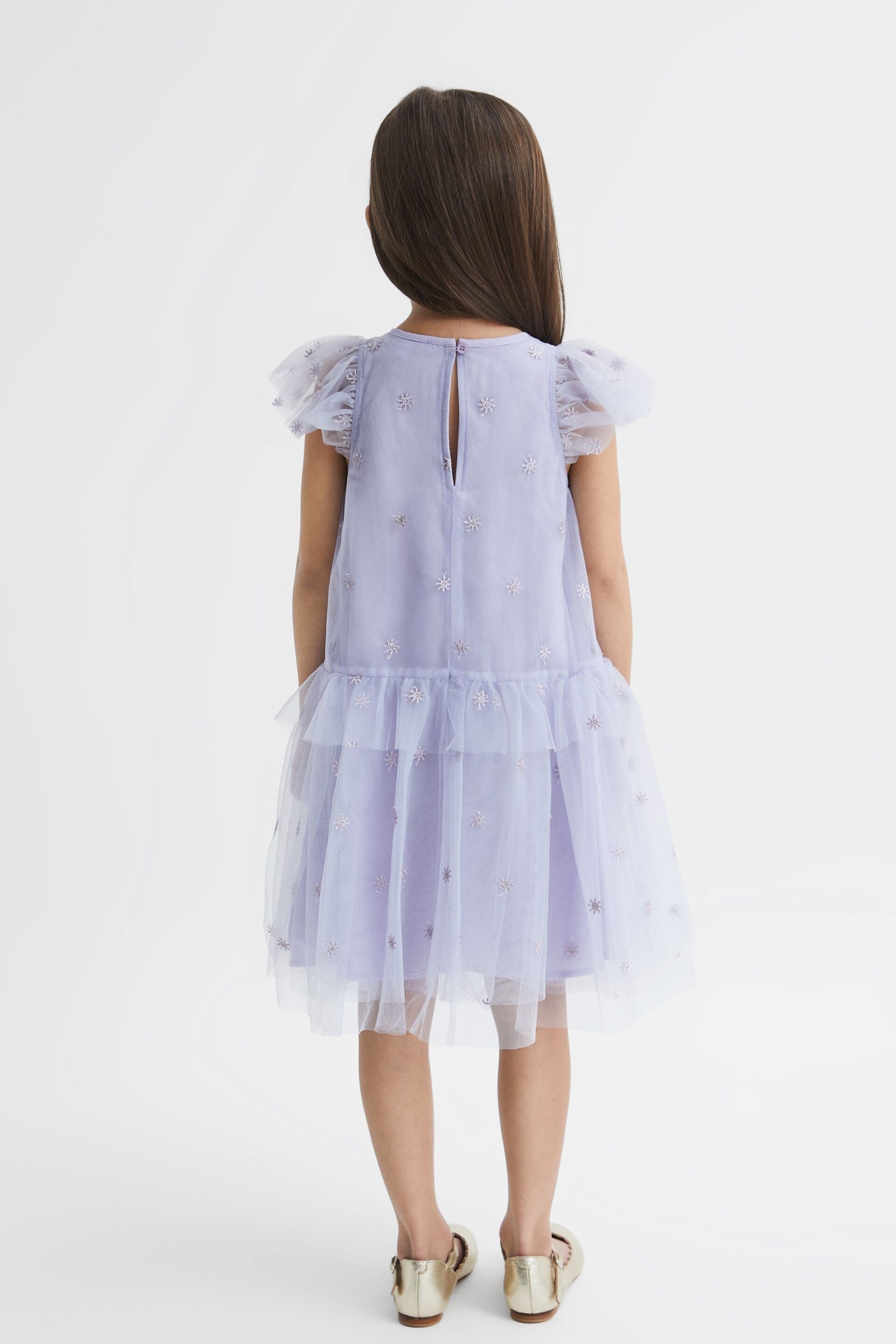 Reiss Lilac Fifi Junior Tulle Embroidered Dress - Image 5 of 6