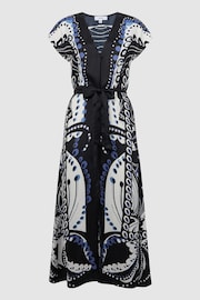 Reiss Navy/White Freja Petite Scarf Printed Midi Dress - Image 2 of 8