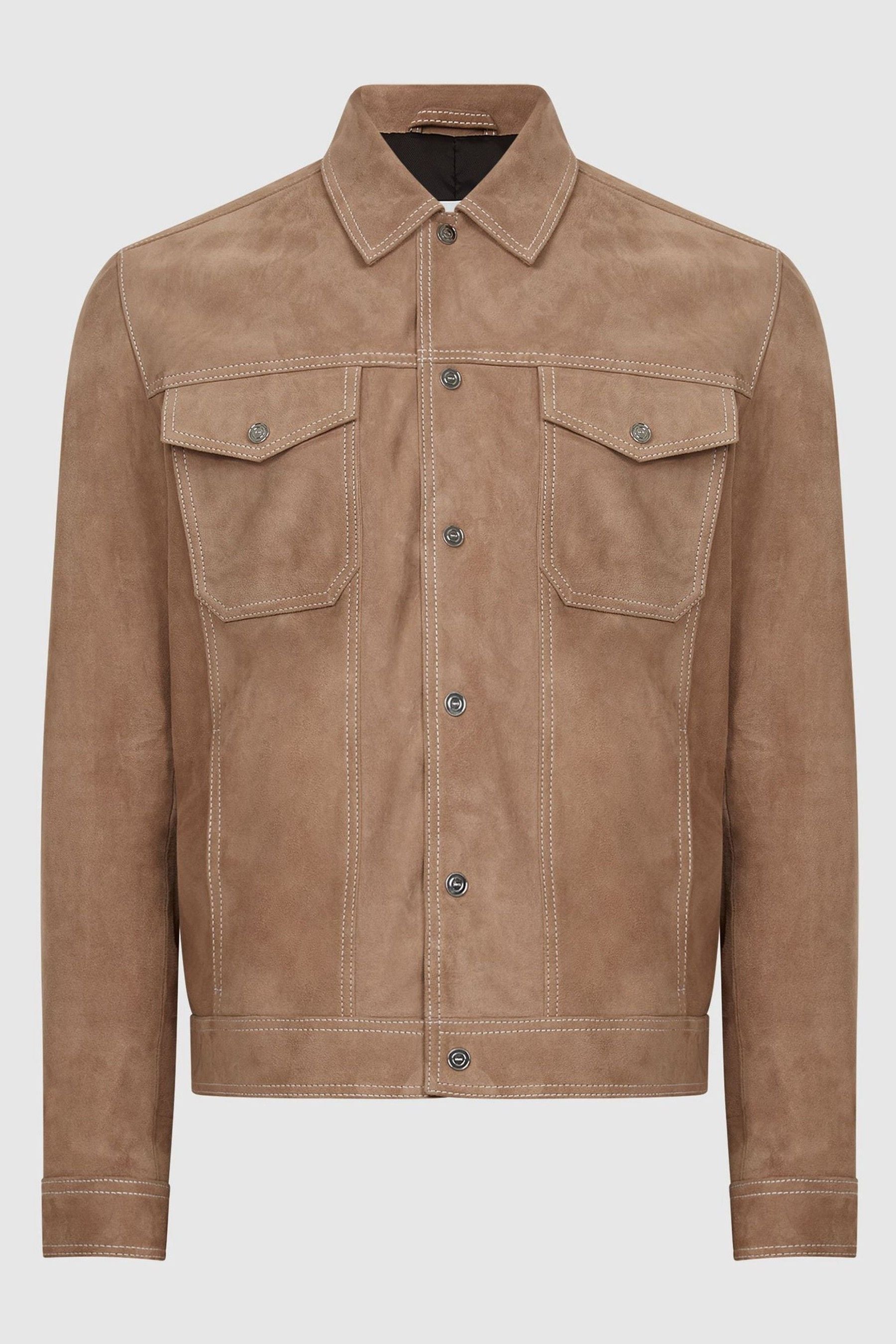 Buy Reiss Sand Noa Suede Button Through Trucker Jacket from the Next UK online shop
