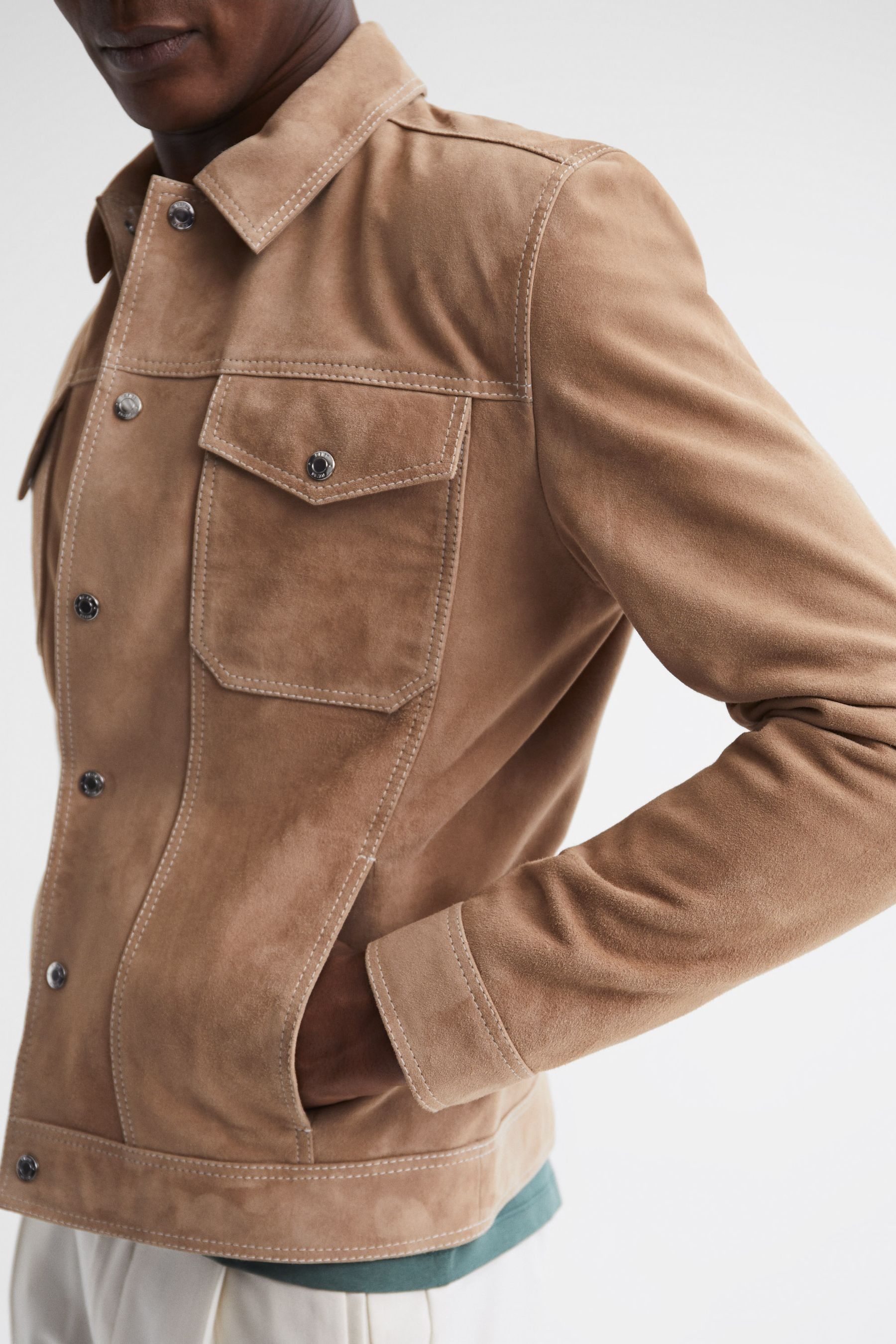 Buy Reiss Sand Noa Suede Button Through Trucker Jacket from Next United Arab Emirates