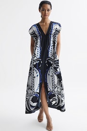 Reiss Navy/White Freja Scarf Printed Midi Dress - Image 6 of 6