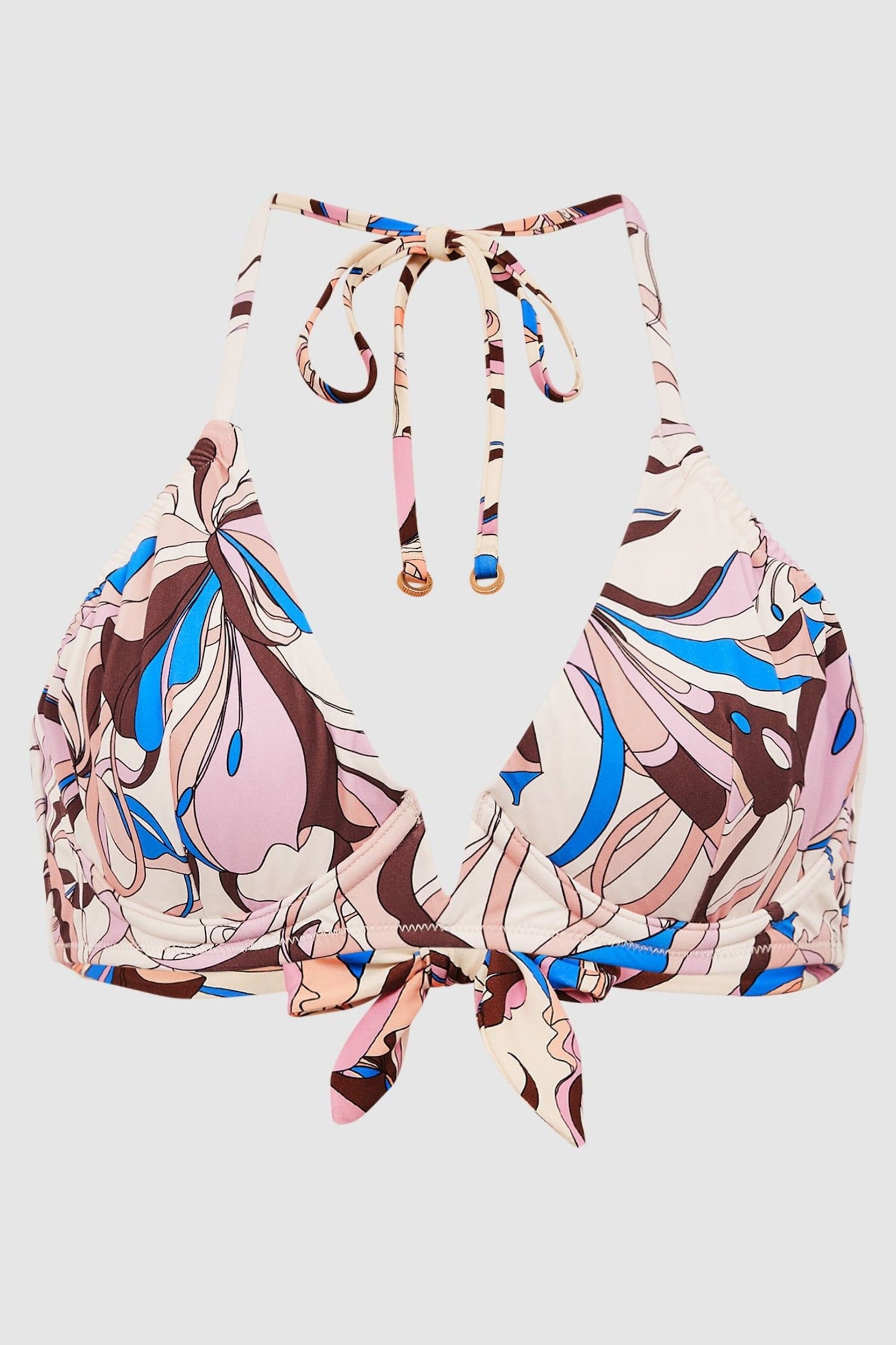 Reiss Multi Audrinna Underwired Abstract Print Triangle Bikini Top - Image 2 of 5