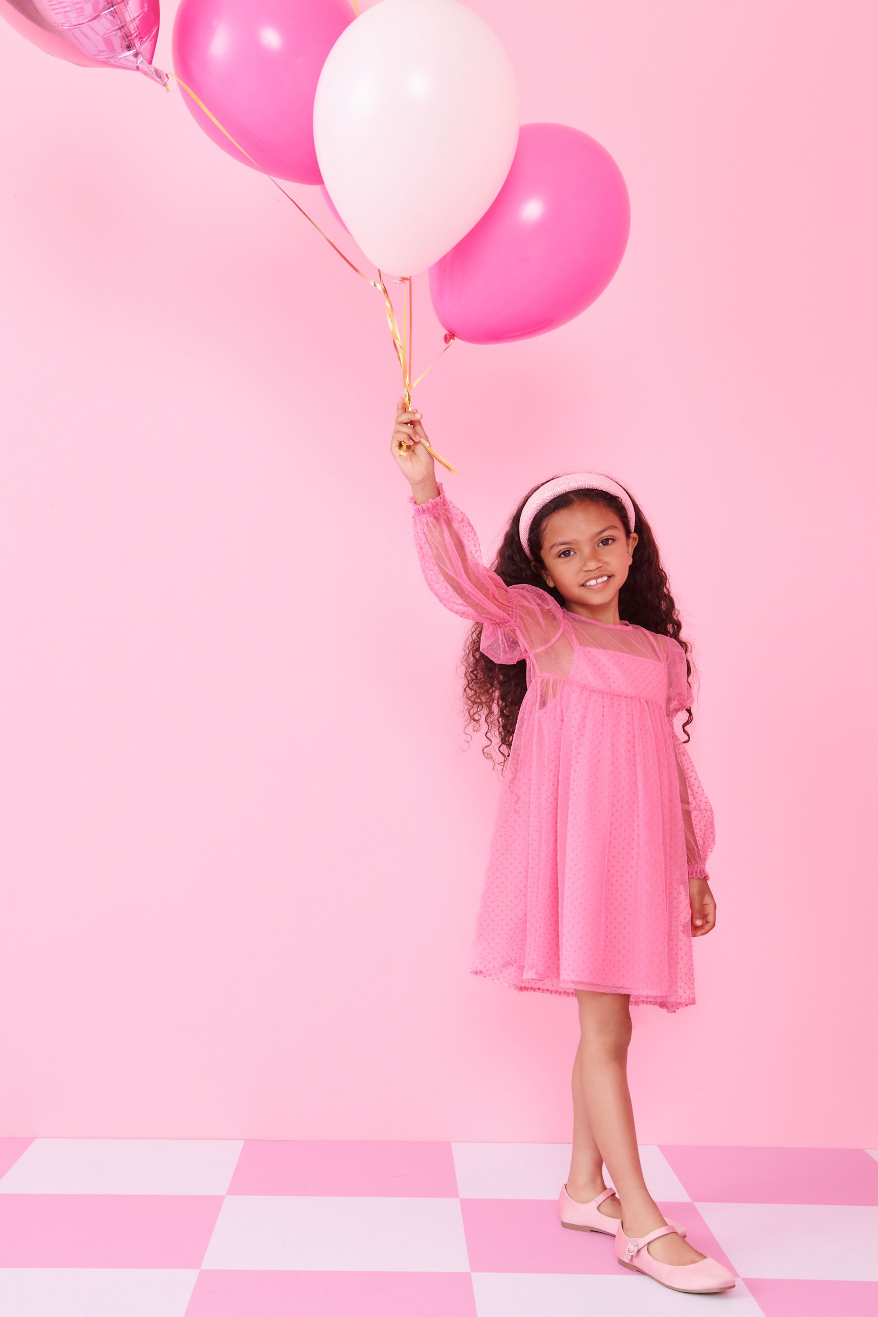Buy Pink Shirred Mesh Dress 3 16yrs from Next Luxembourg