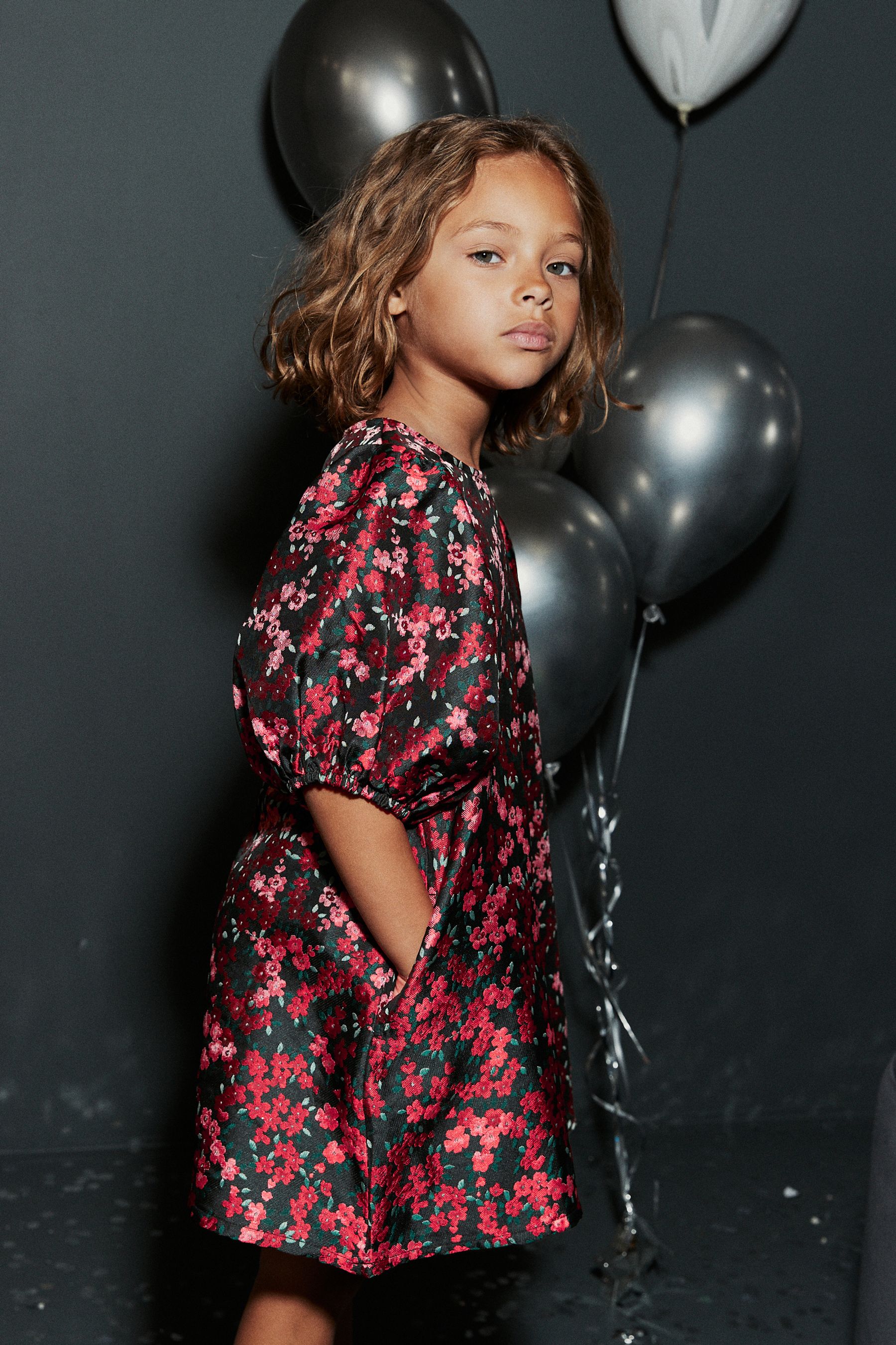 Buy Red Floral Puff Sleeve Jacquard Dress 3 16yrs from Next Luxembourg