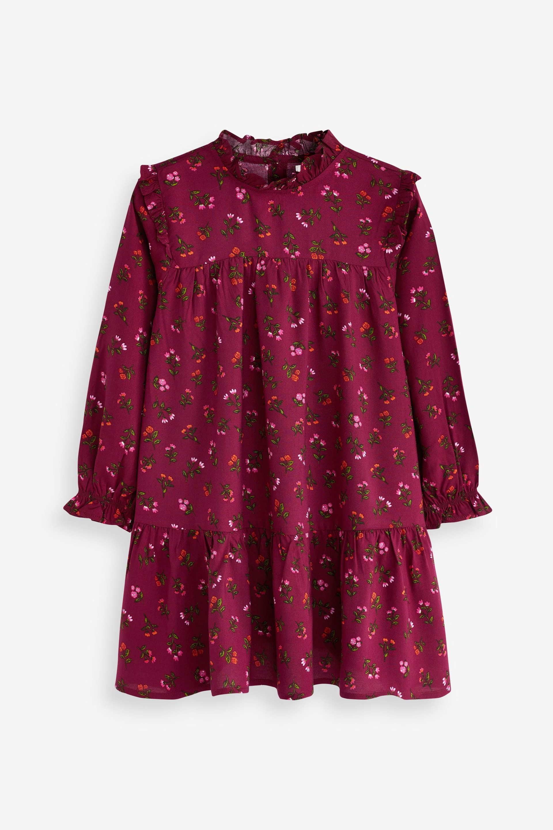 Berry Red Ditsy Print High Neck Long Sleeve Dress (12mths-16yrs) - Image 3 of 5