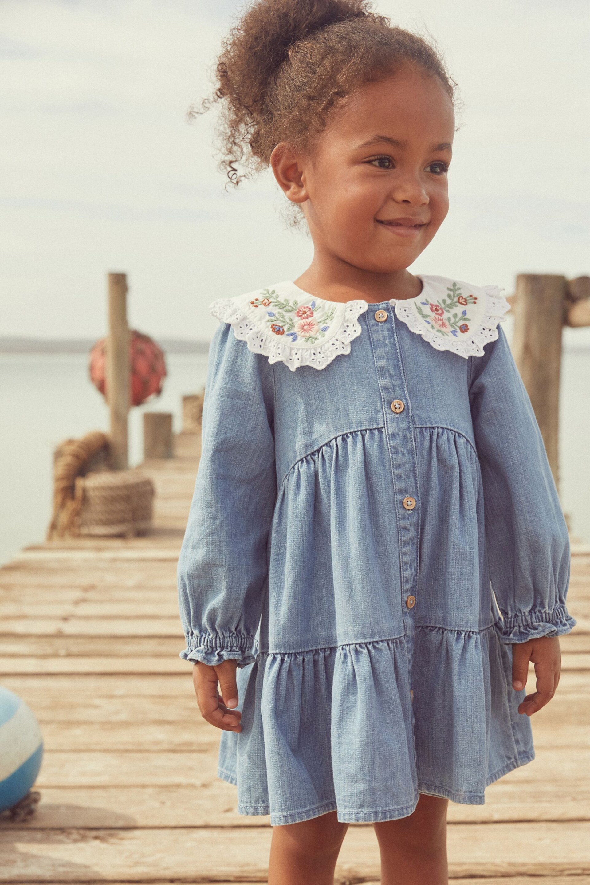 Blue Denim Embroidered Collar Dress (3mths-7yrs) - Image 1 of 6