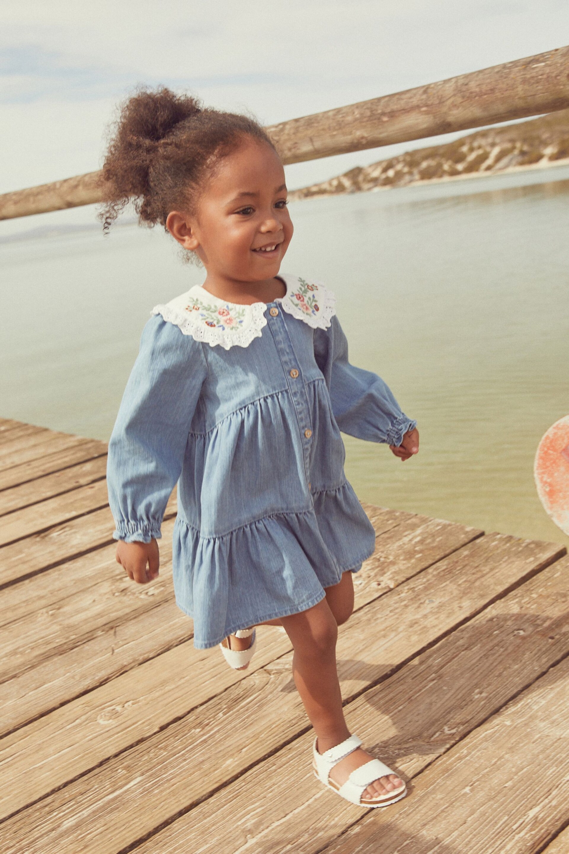 Blue Denim Embroidered Collar Dress (3mths-7yrs) - Image 2 of 6