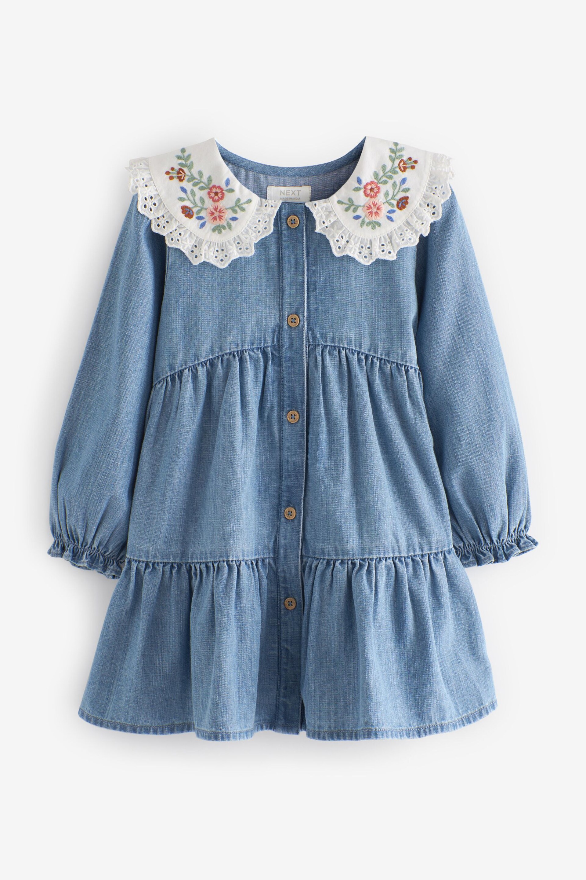 Blue Denim Embroidered Collar Dress (3mths-7yrs) - Image 5 of 6