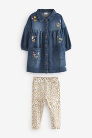 Blue Denim Floral Embroidered Dress And Leggings Set (3mths-7yrs) - Image 5 of 6