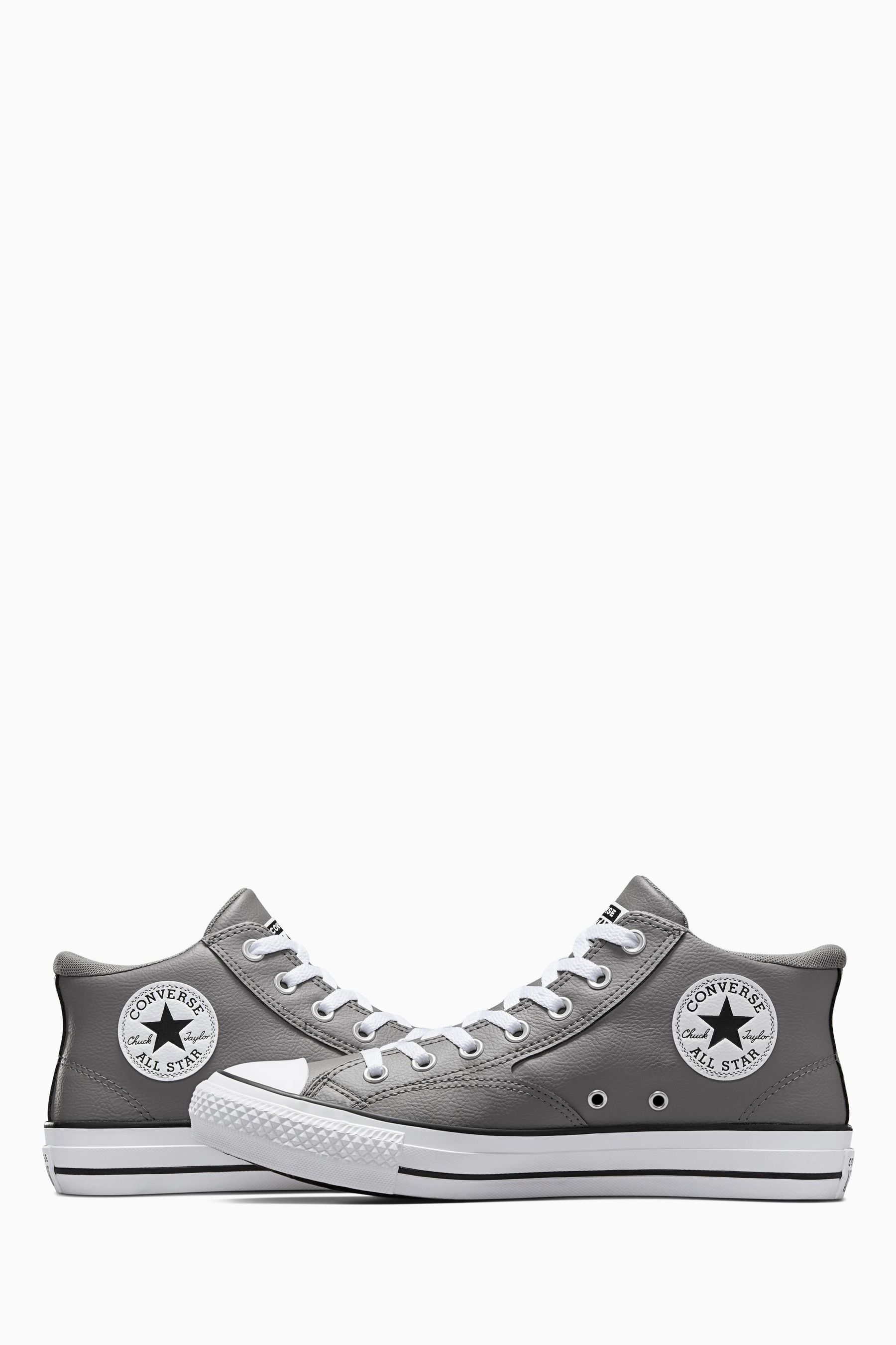 Buy Converse Grey Mid Malden Street Leather Trainers from Next Luxembourg