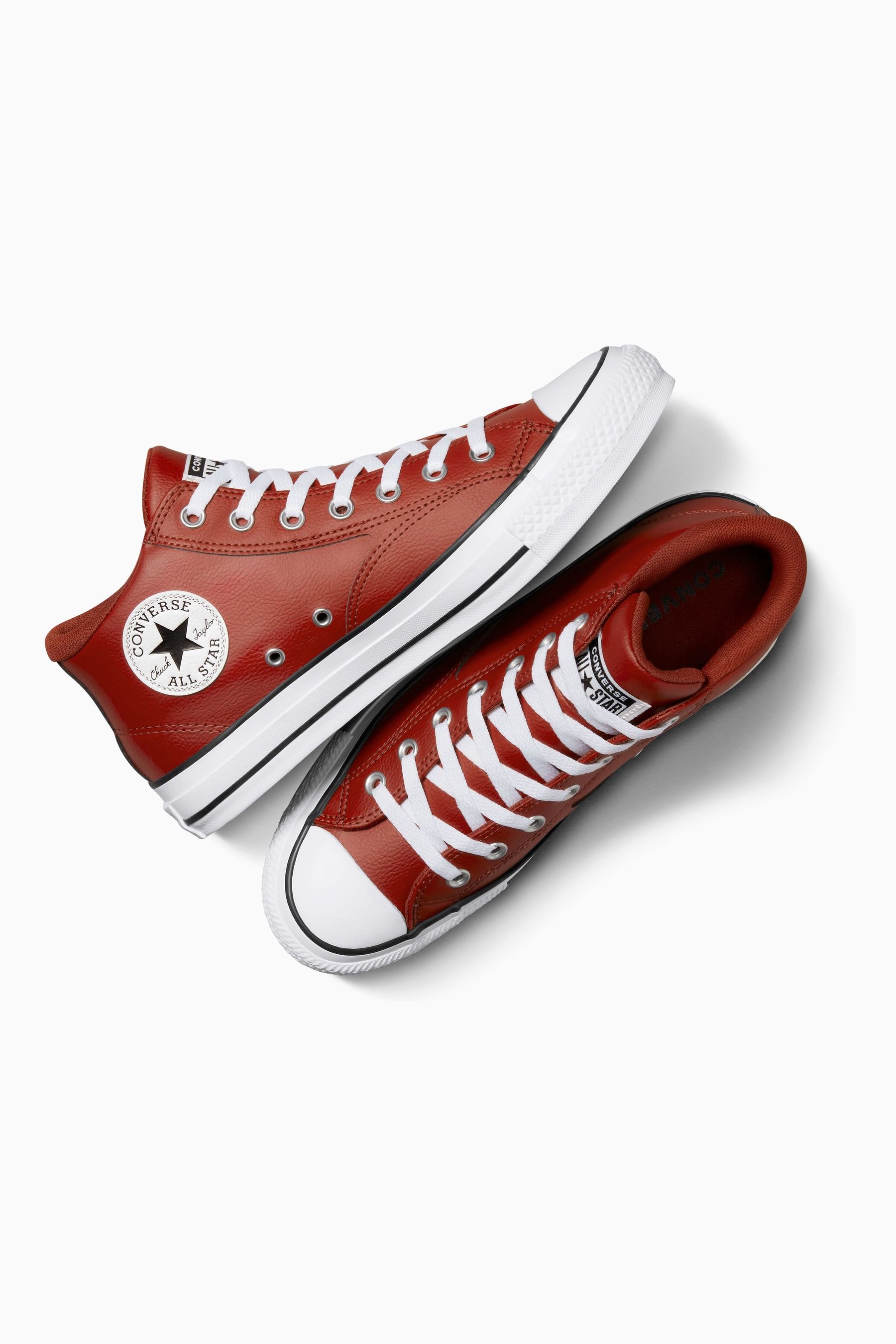Buy Converse Red Mid Malden Street Leather Trainers from Next Luxembourg