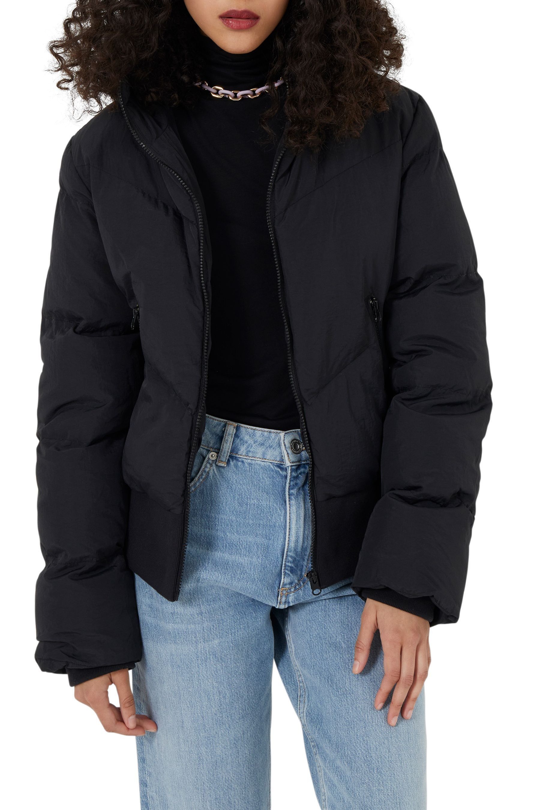 French Connection Black Estelle Padded Short Hooded Jacket