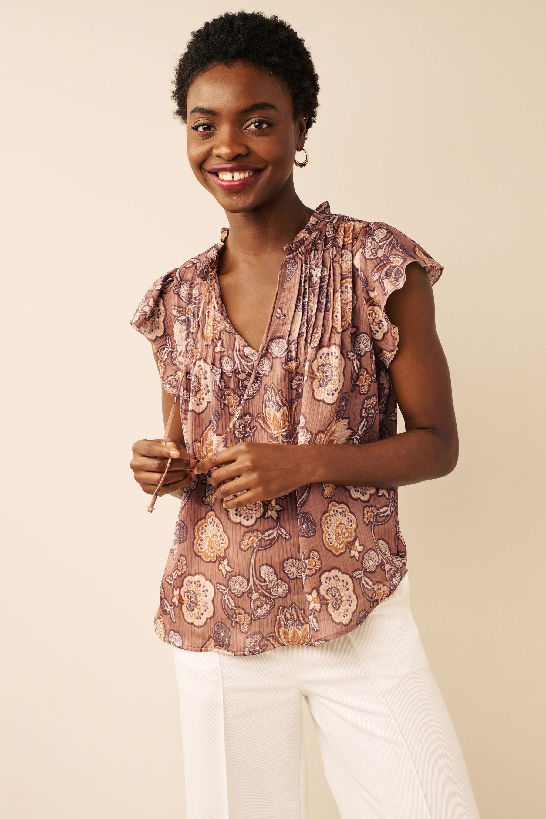 High neck short sleeve blouse sale