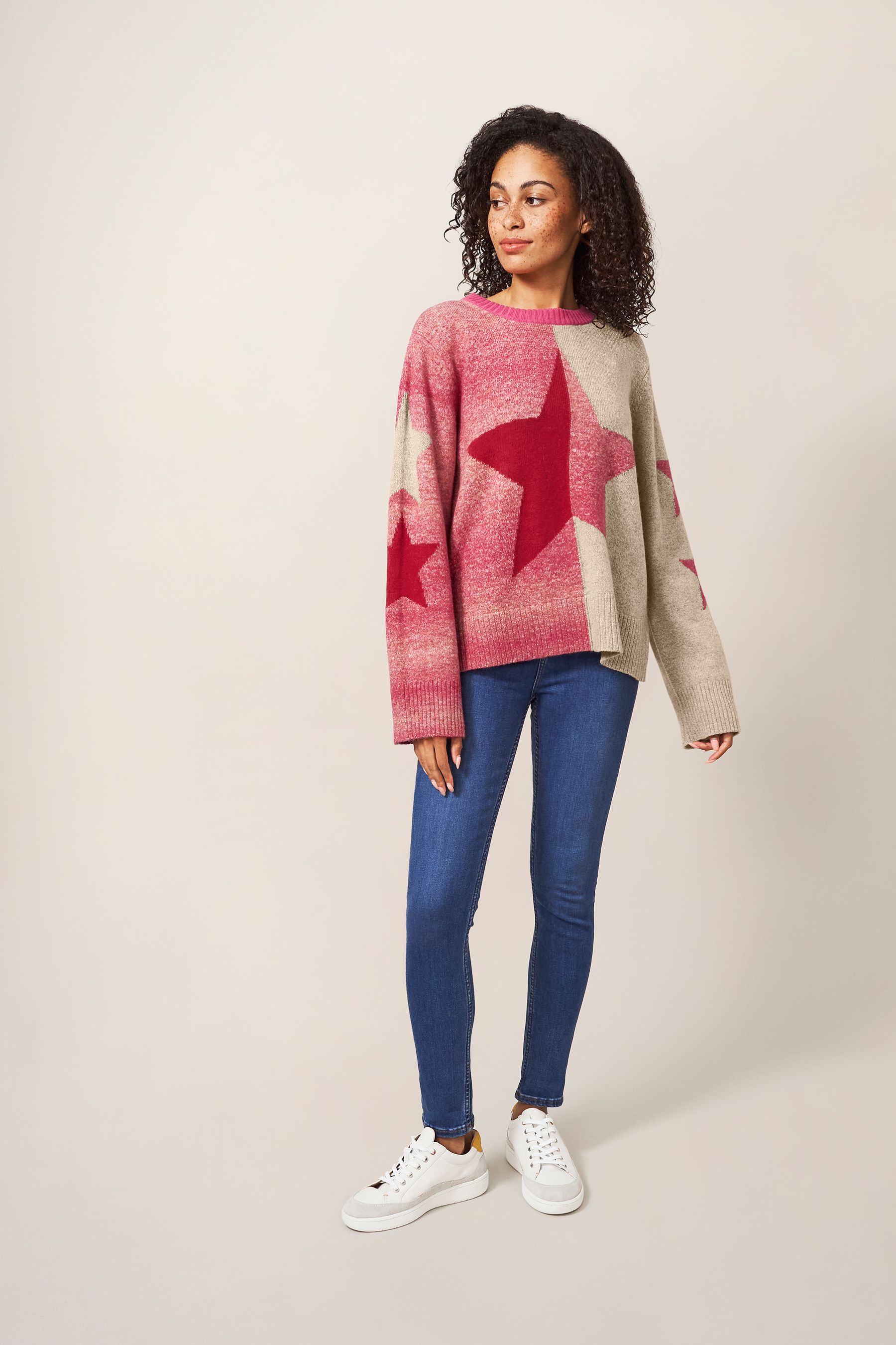 Buy White Stuff Pink Split Star Jumper from Next Luxembourg