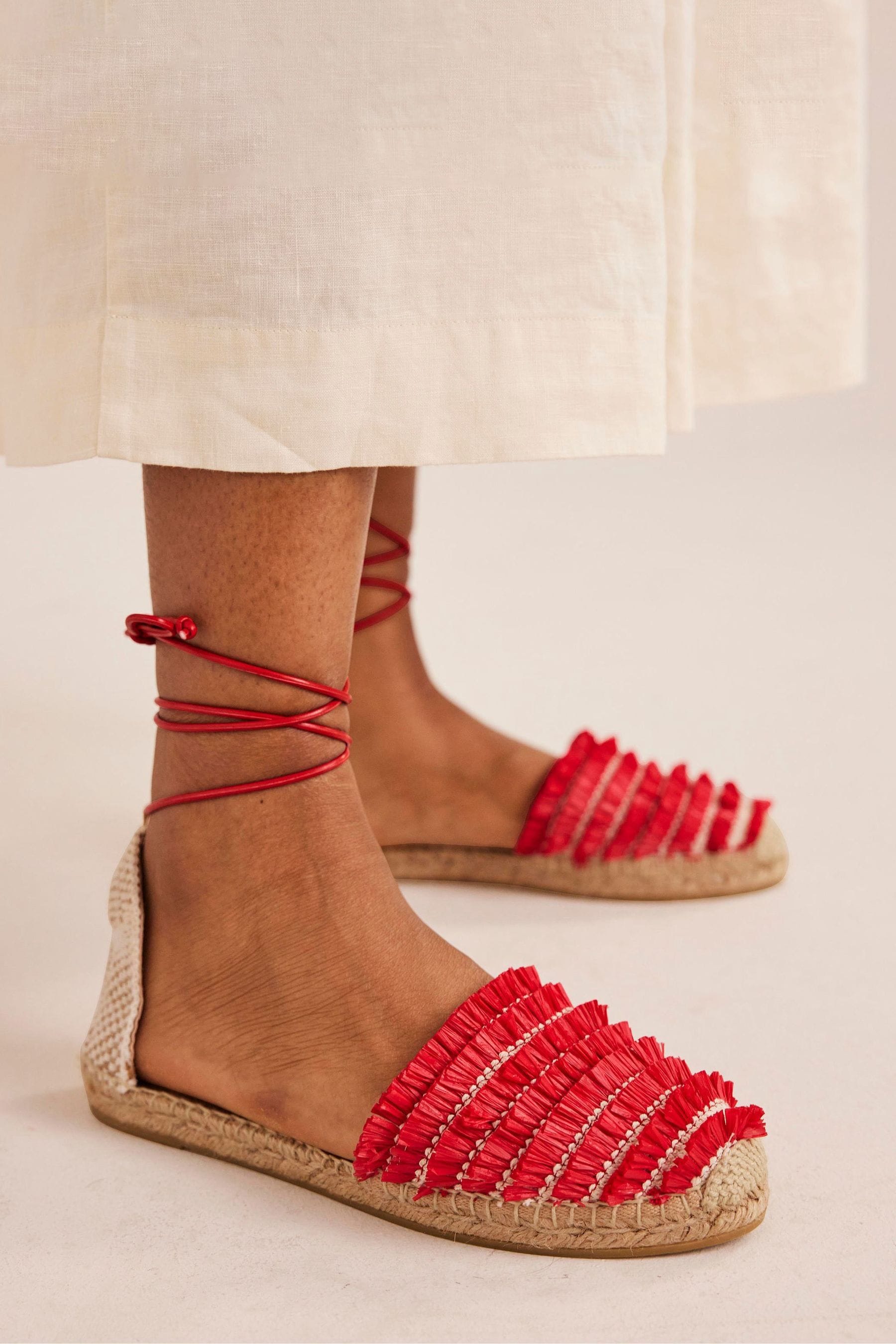 Buy Boden Red Fringe Detail Flat Espadrilles from Next Luxembourg