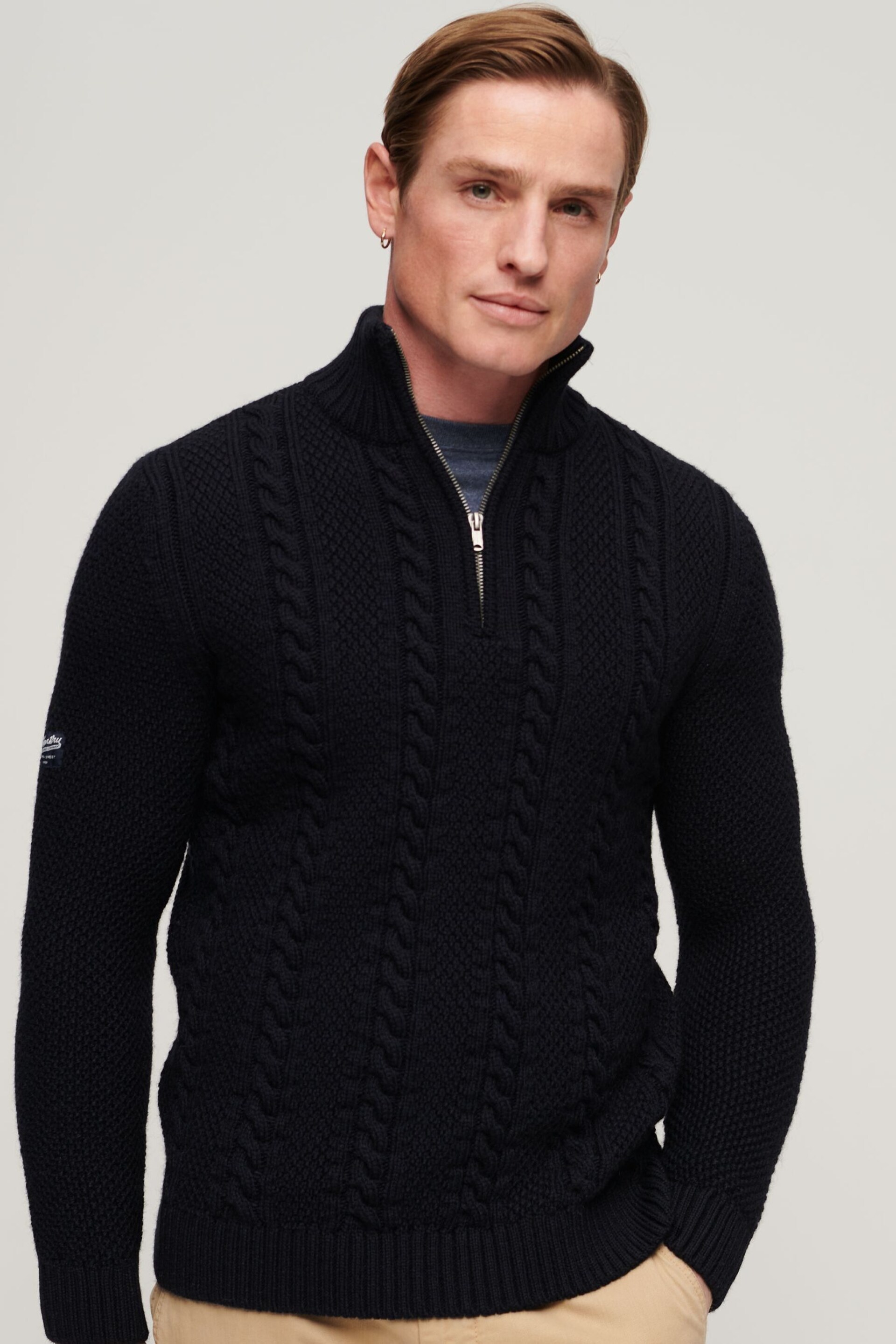 Superdry Dark Blue Vintage Jacob Henley Jumper - Image 1 of 7