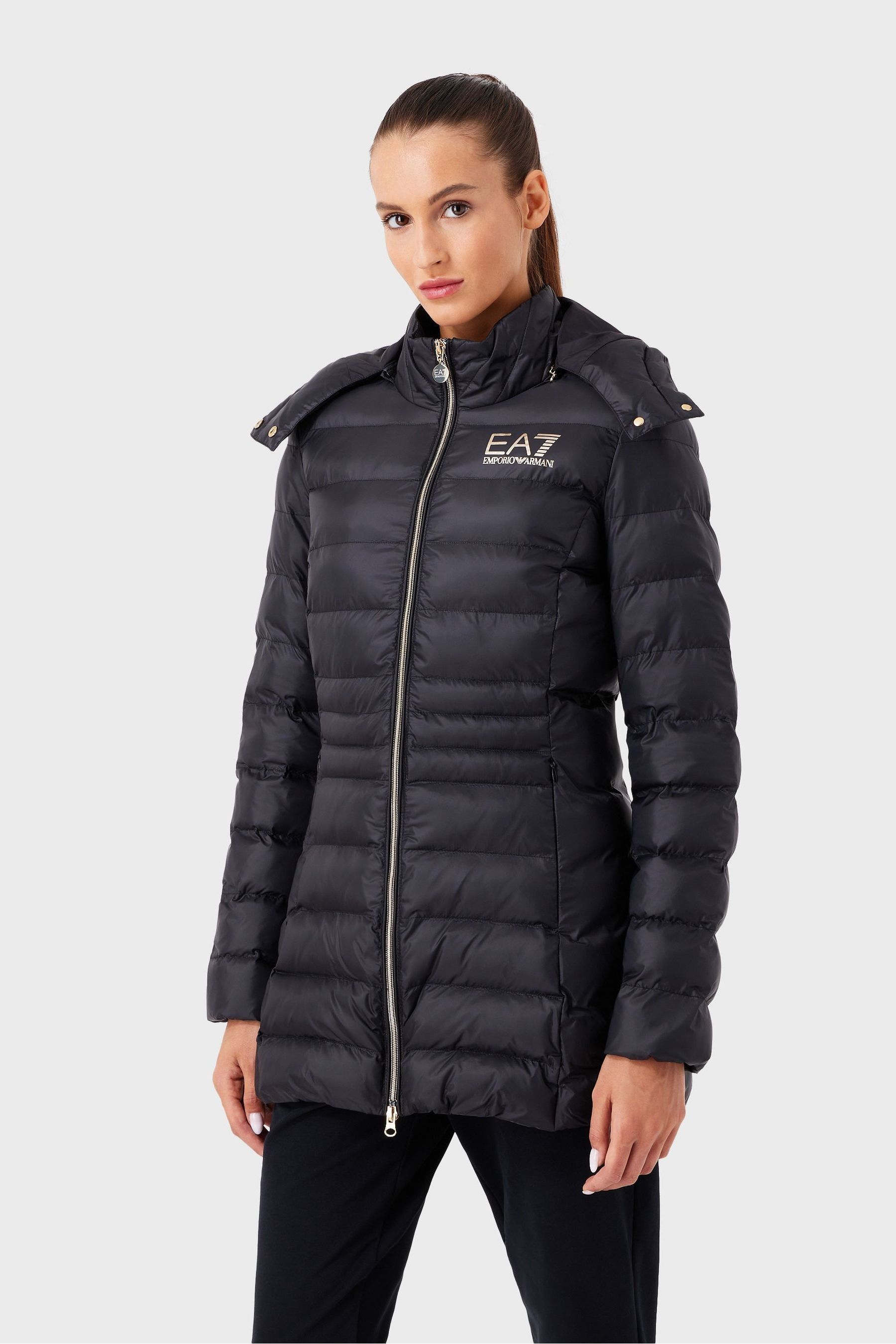 Buy Emporio Armani EA7 Womens Long Line Padded Black Jacket from Next Luxembourg