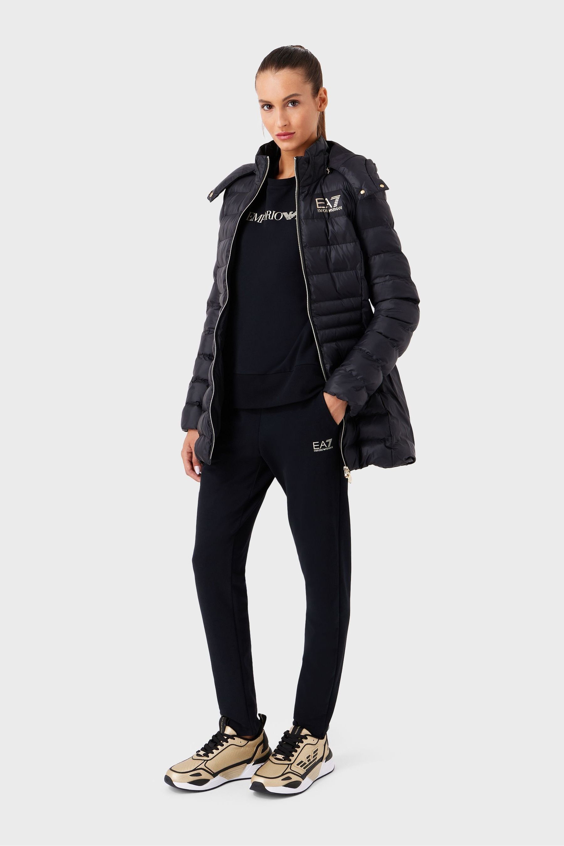 Buy Emporio Armani EA7 Womens Long Line Padded Black Jacket from Next Luxembourg