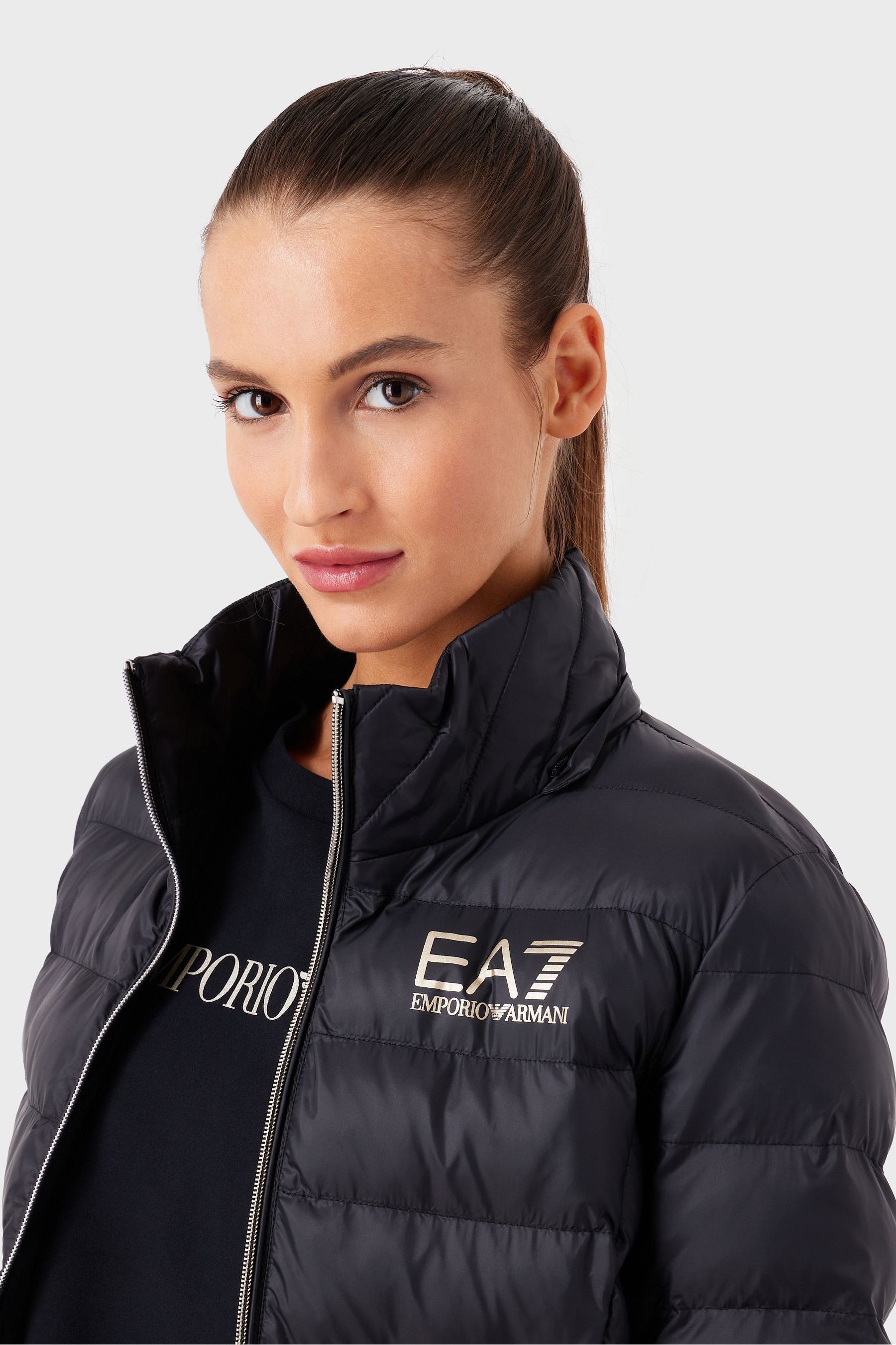 Buy Emporio Armani EA7 Womens Long Line Padded Black Jacket from Next Luxembourg