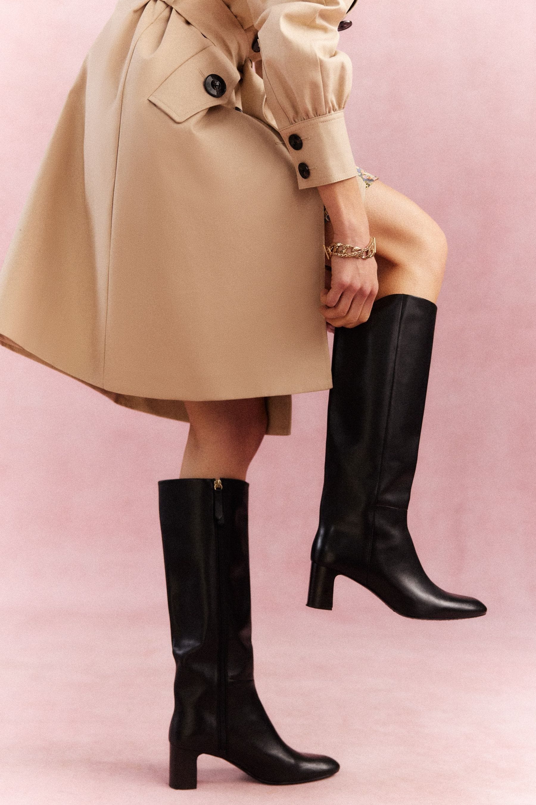 Buy Boden Black Erica Knee High Leather Boots from Next Luxembourg
