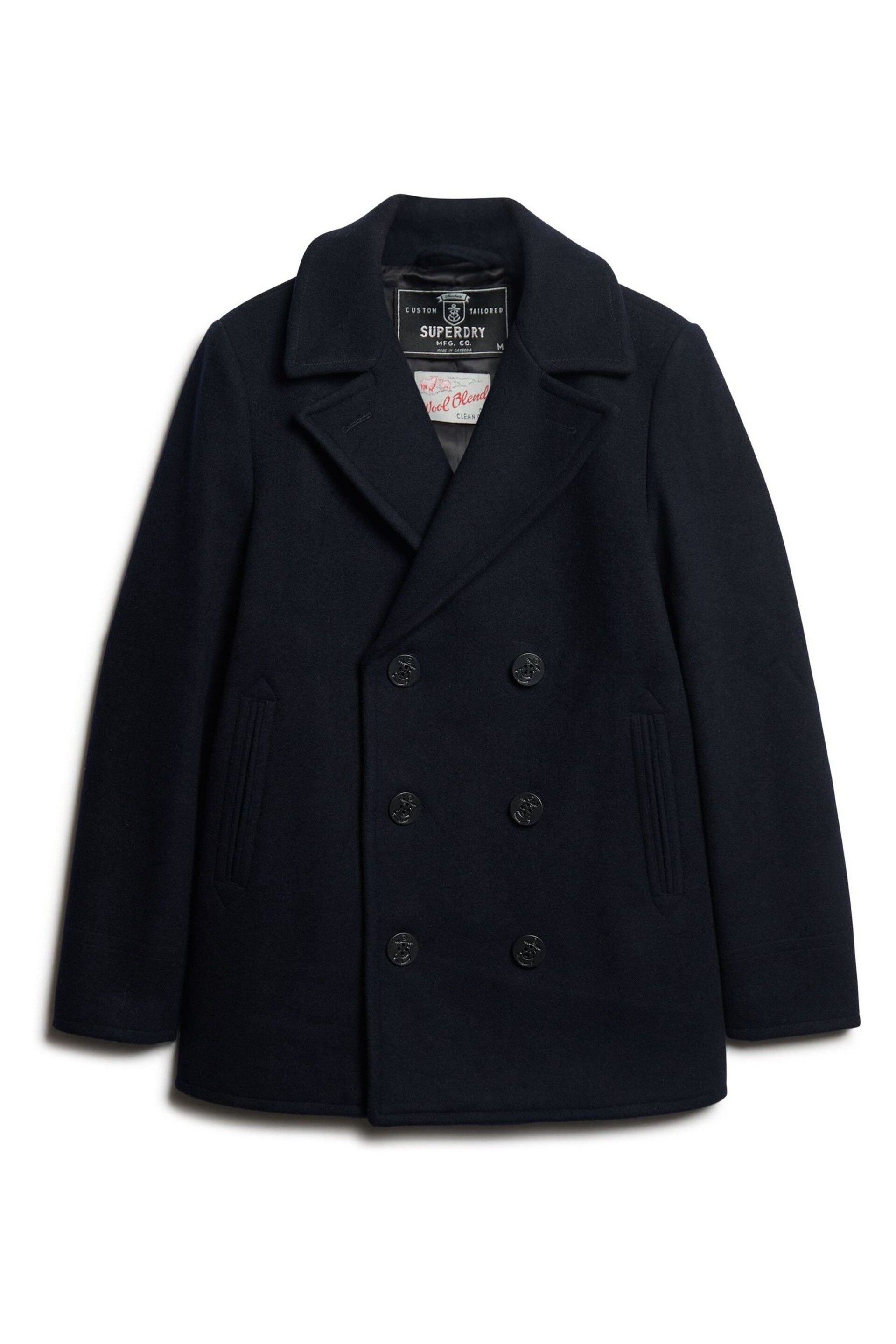 Superdry Blue Merchant Wool Pea Coat - Image 5 of 7