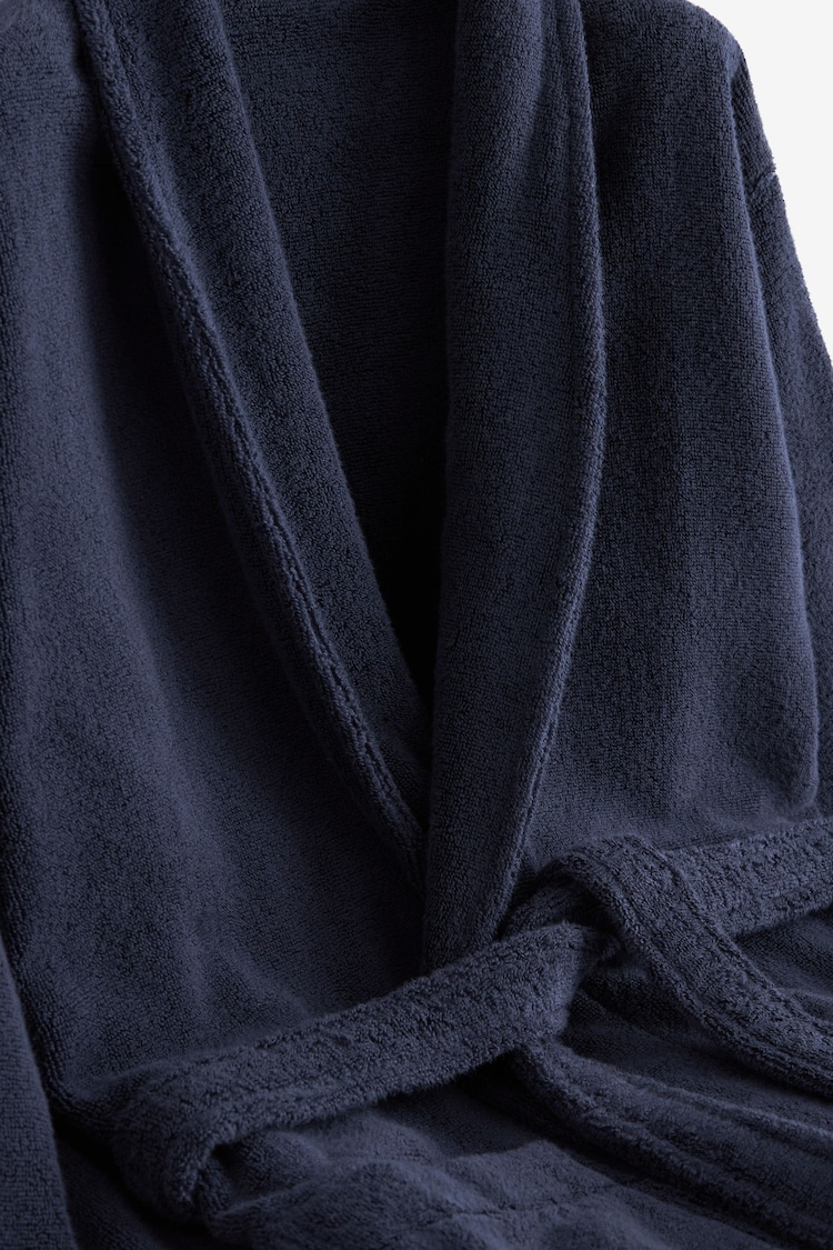 Navy Blue Signature Pure Cotton Towelling Dressing Gown - Image 7 of 7