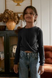 Black Textured Wrap Long Sleeve T-Shirt (3-16yrs) - Image 1 of 5