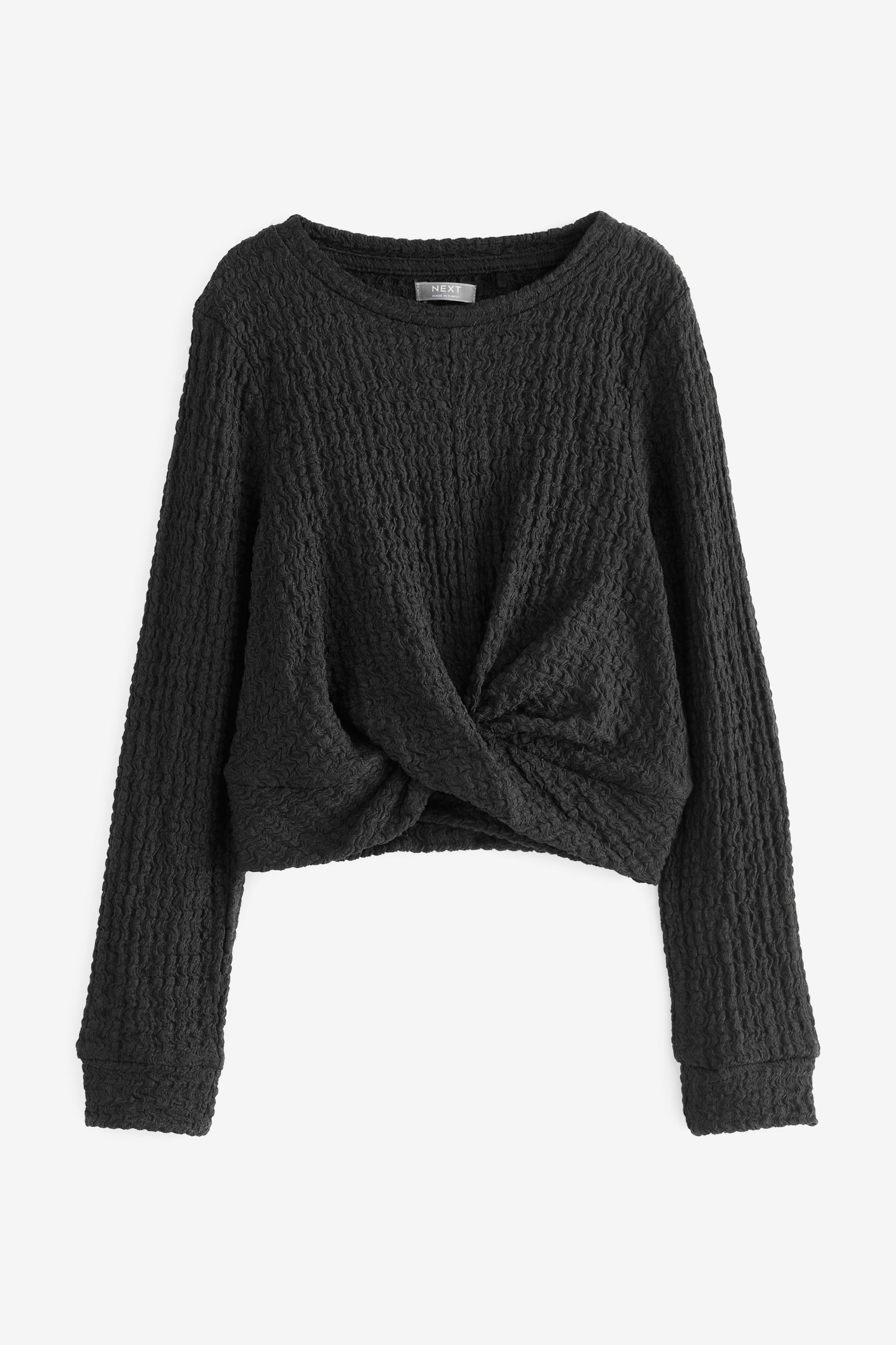 Black Textured Wrap Long Sleeve T-Shirt (3-16yrs) - Image 3 of 5