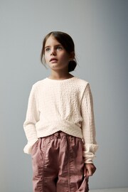 Ecru Cream Textured Wrap Long Sleeve T-Shirt (3-16yrs) - Image 1 of 7