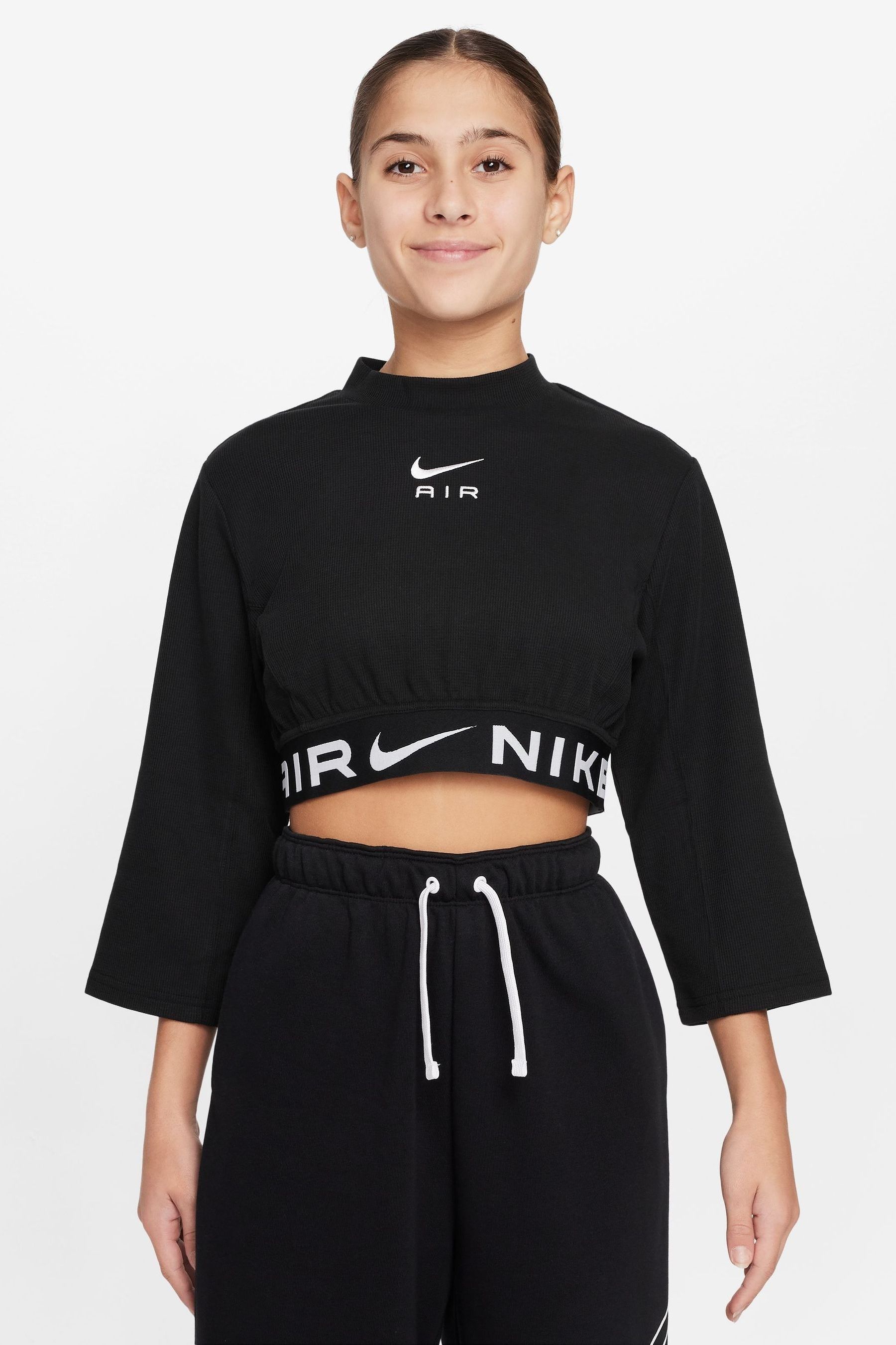 Buy Nike Black Air Long Sleeve Crop Top from Next Luxembourg