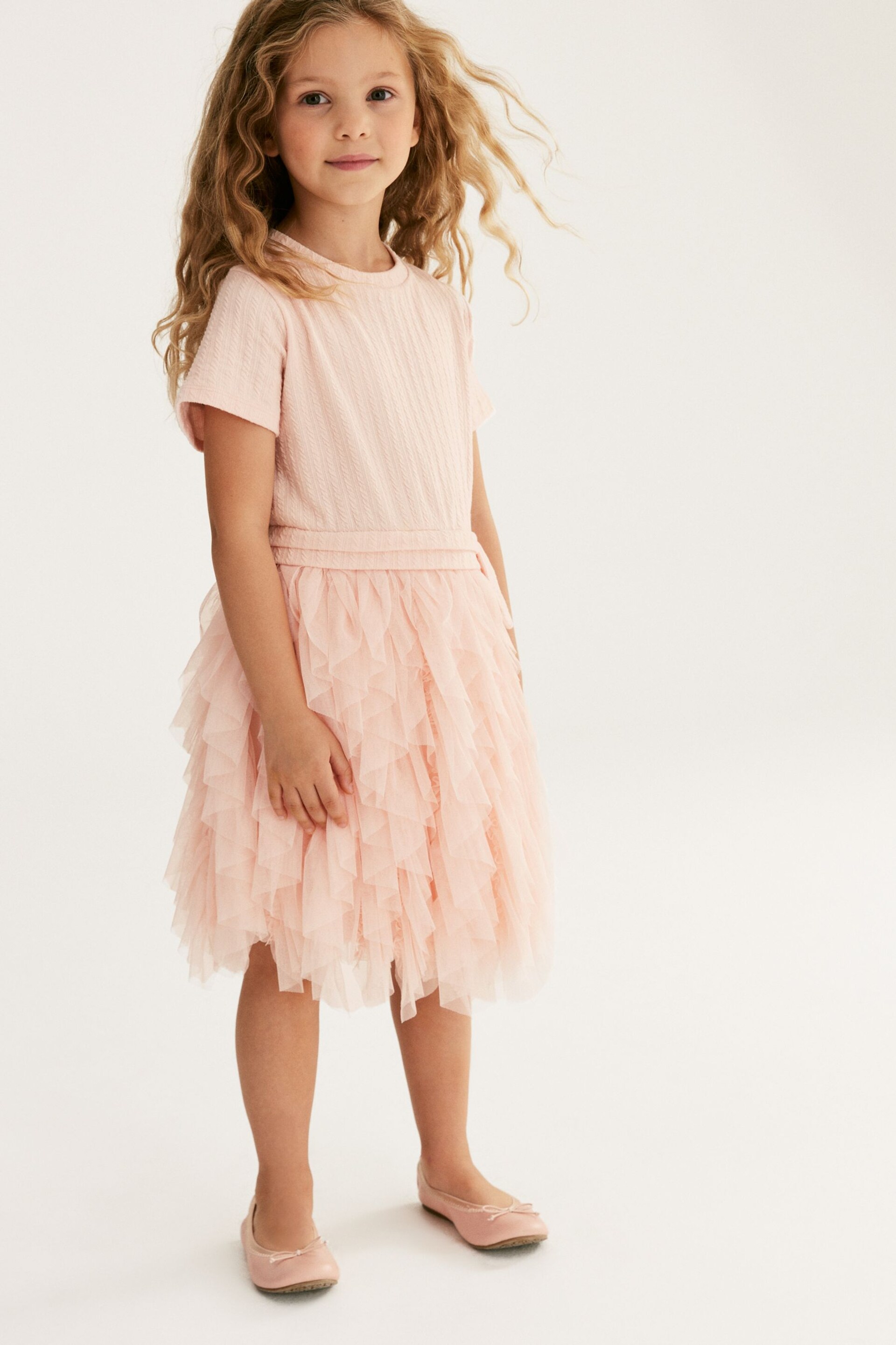 Pink Textured Mesh Frill Dress (3-12yrs) - Image 4 of 7