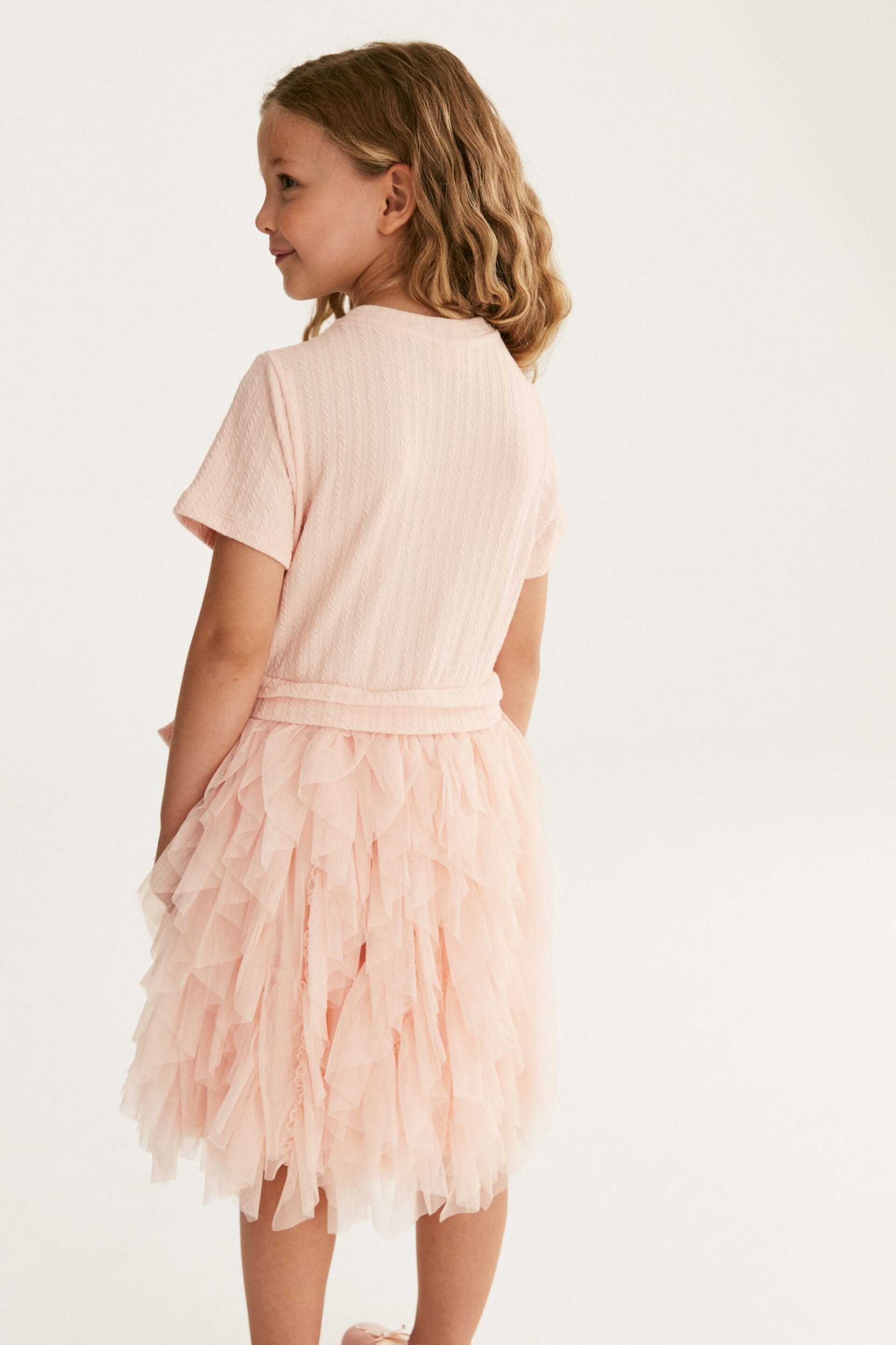 Pink Textured Mesh Frill Dress (3-12yrs) - Image 6 of 7