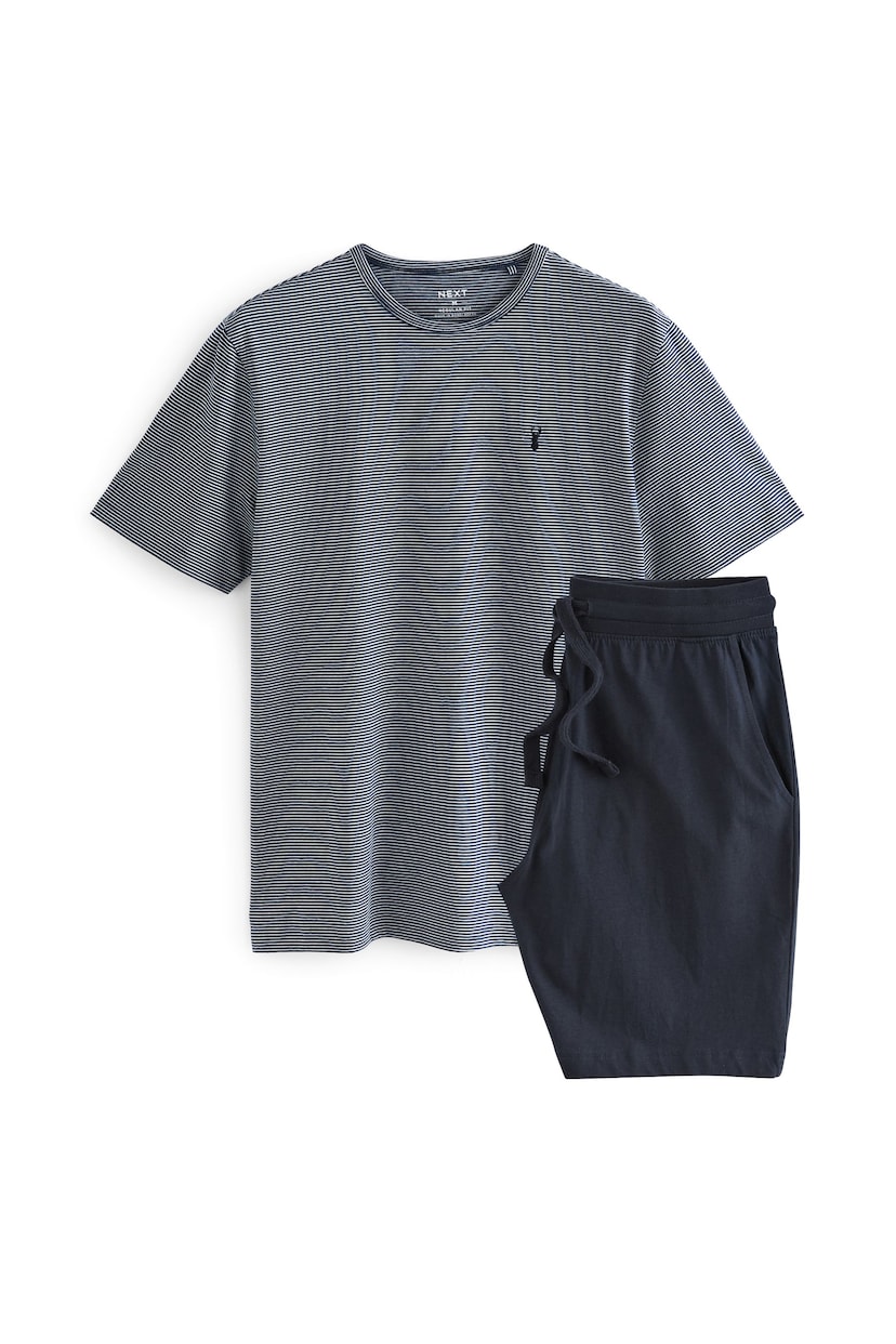 Blue Fine Stripe / Navy Jersey Pyjama Shorts Set - Image 7 of 10