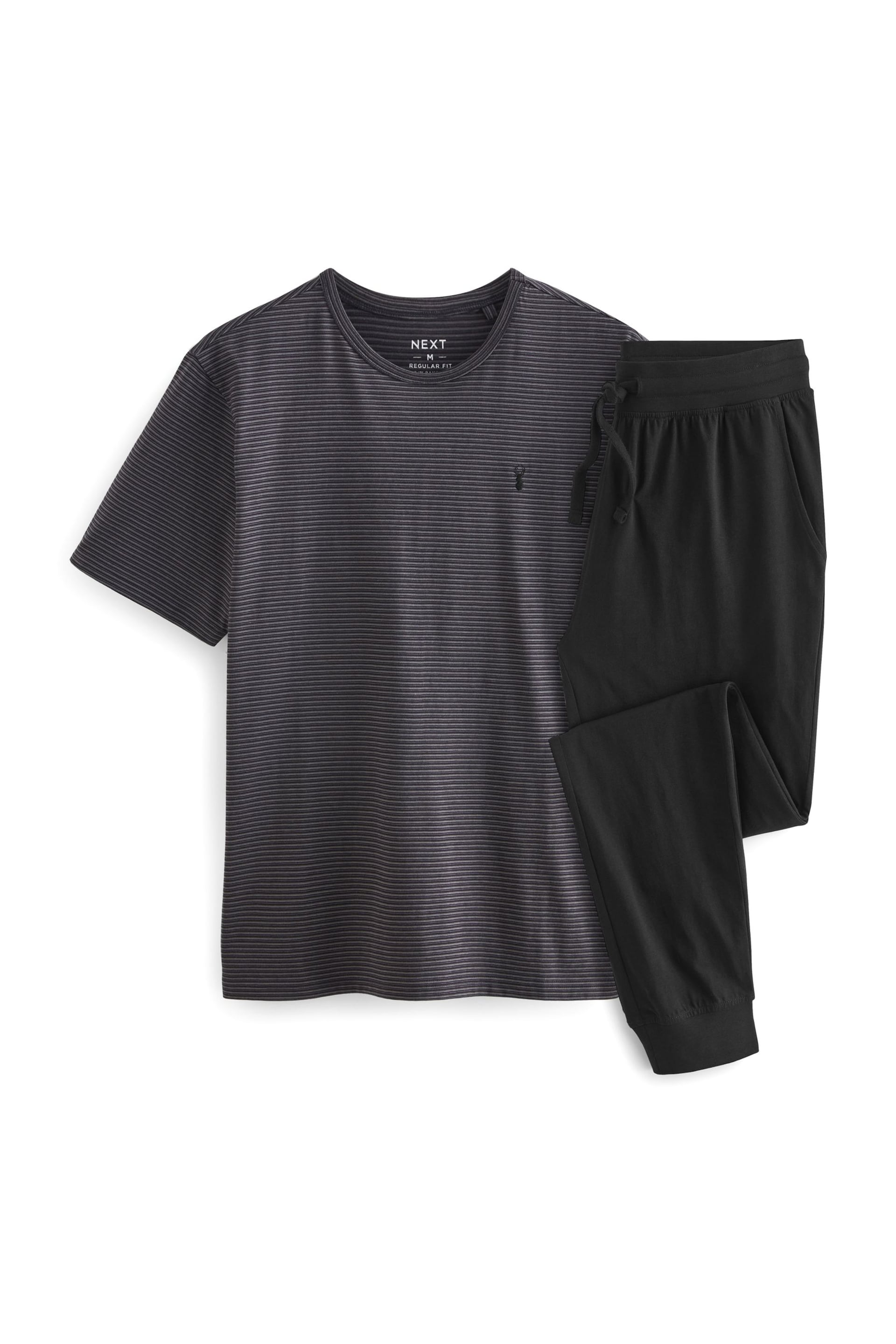 Grey/Black Fine Stripe Cuffed Jersey Pyjamas Set - Image 12 of 16